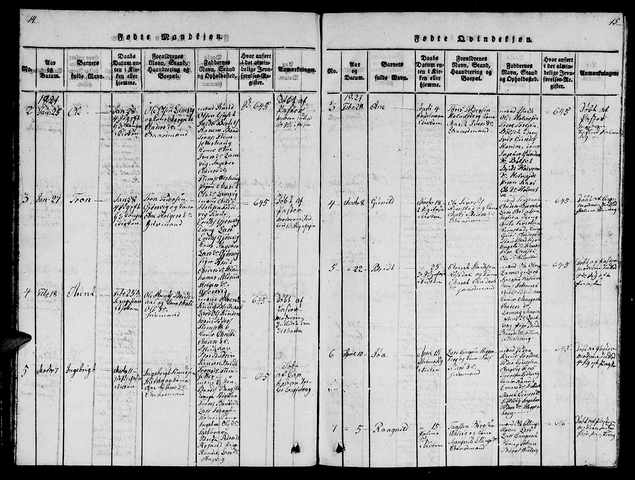 Ministerialprotokoller, klokkerbøker og fødselsregistre - Møre og Romsdal, AV/SAT-A-1454/586/L0990: Parish register (copy) no. 586C01, 1819-1837, p. 14-15