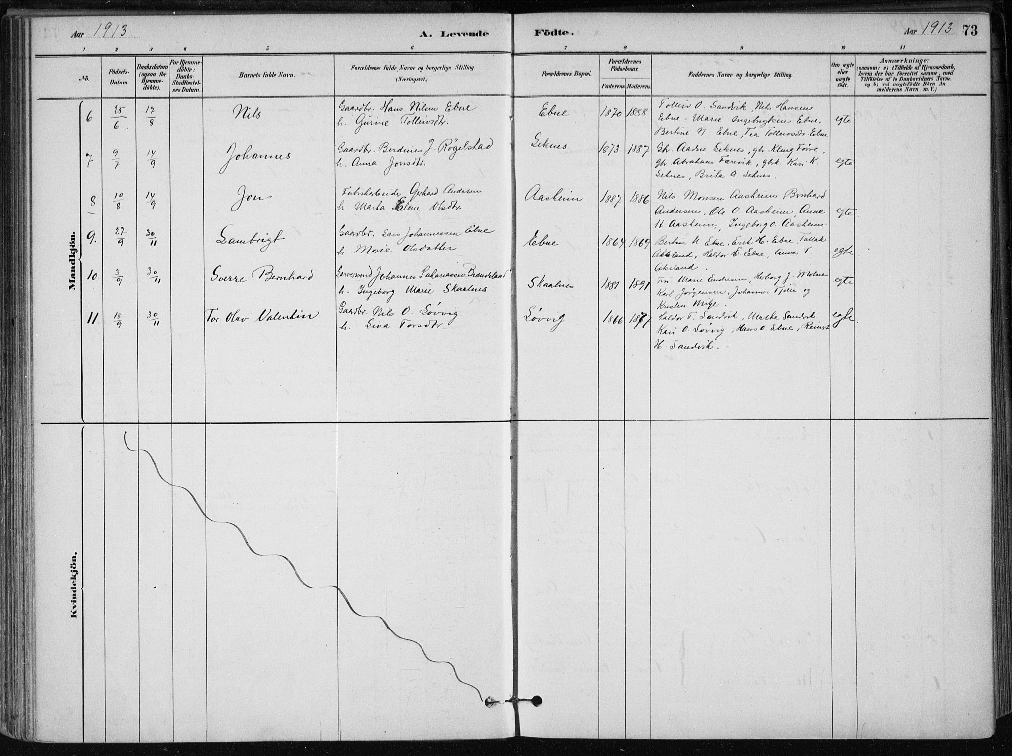 Skånevik sokneprestembete, AV/SAB-A-77801/H/Haa: Parish register (official) no. B 1, 1879-1914, p. 73