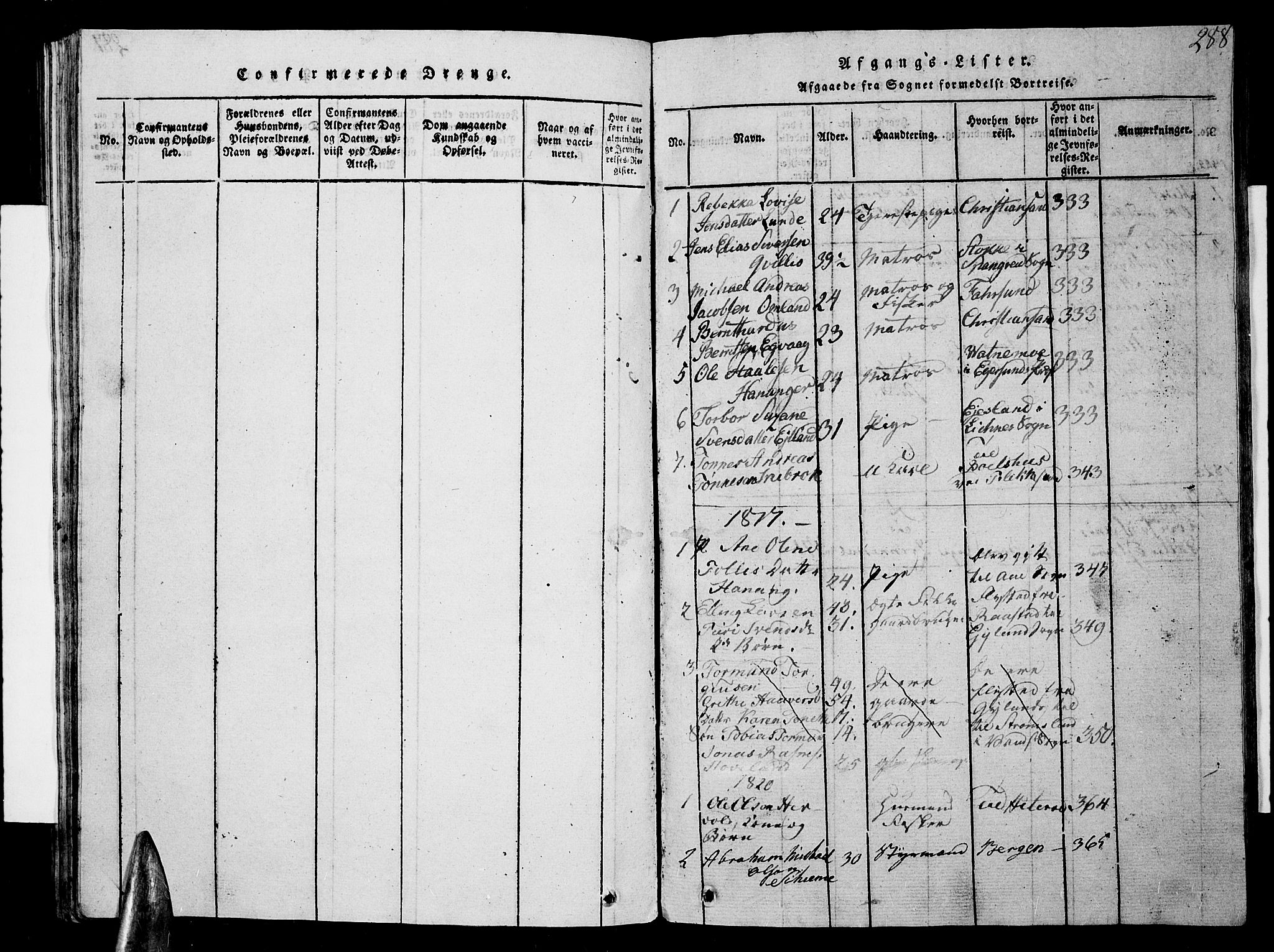 Lista sokneprestkontor, SAK/1111-0027/F/Fb/L0001: Parish register (copy) no. B 1, 1816-1832, p. 288
