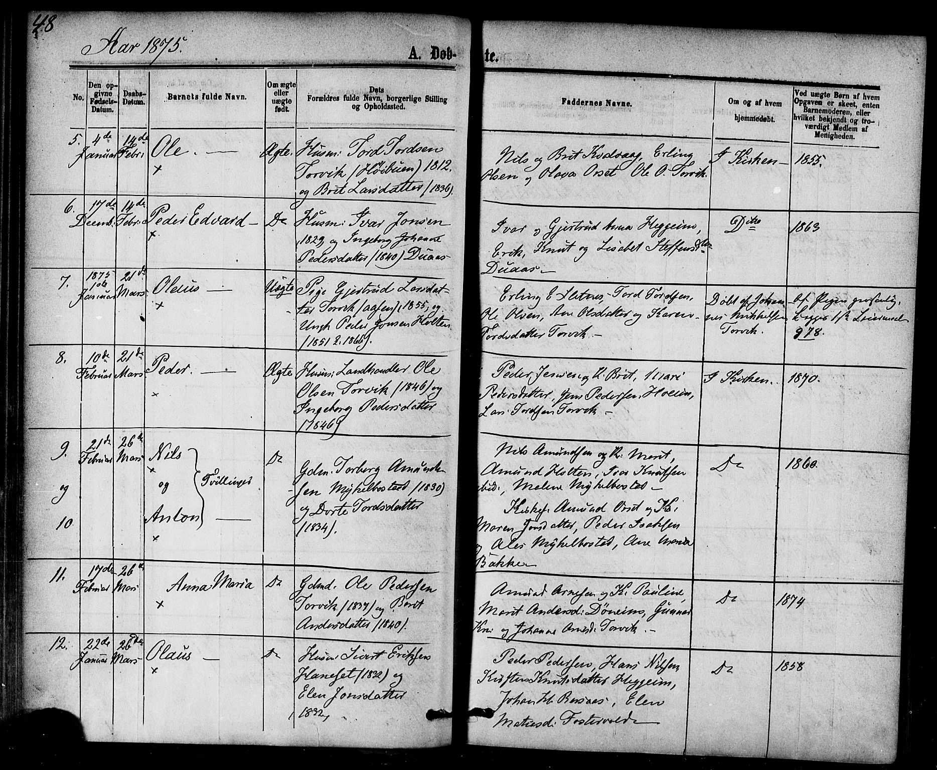 Ministerialprotokoller, klokkerbøker og fødselsregistre - Møre og Romsdal, AV/SAT-A-1454/584/L0966: Parish register (official) no. 584A06, 1869-1878, p. 48