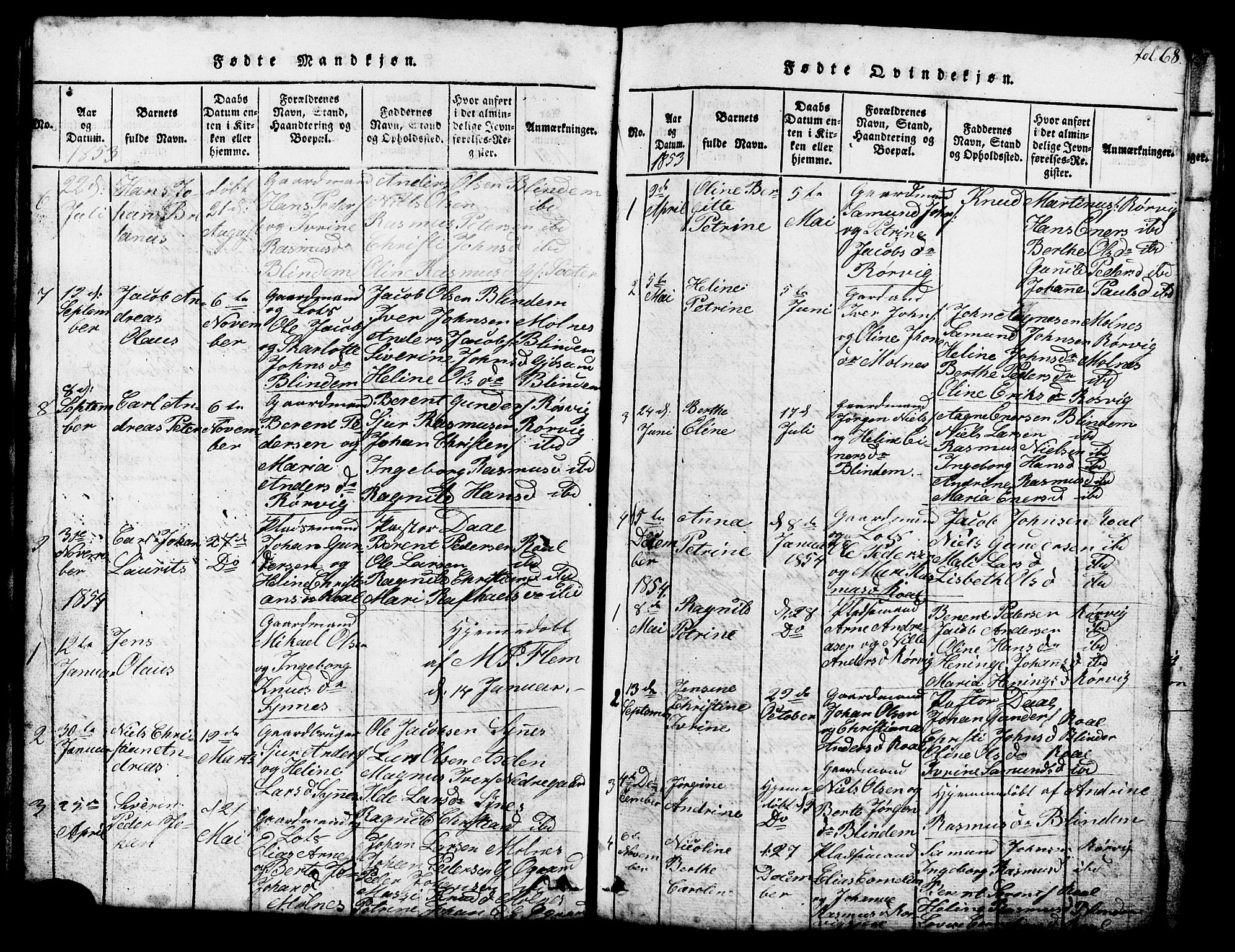 Ministerialprotokoller, klokkerbøker og fødselsregistre - Møre og Romsdal, SAT/A-1454/537/L0520: Parish register (copy) no. 537C01, 1819-1868, p. 68