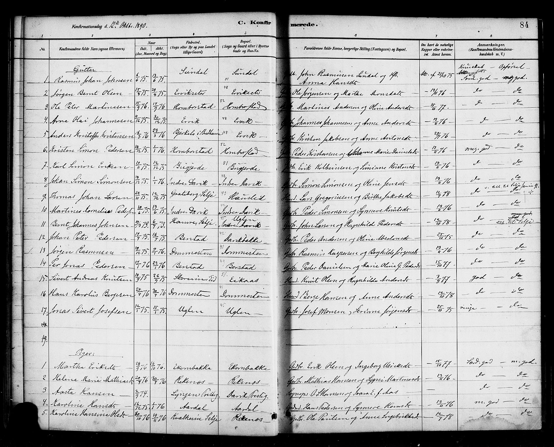 Davik sokneprestembete, AV/SAB-A-79701/H/Haa/Haab/L0001: Parish register (official) no. B 1, 1882-1900, p. 84