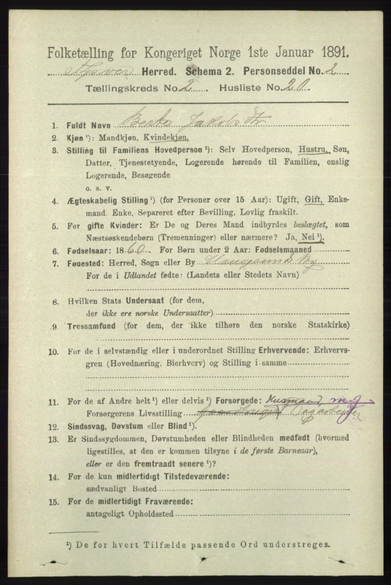 RA, 1891 census for 1146 Tysvær, 1891, p. 798