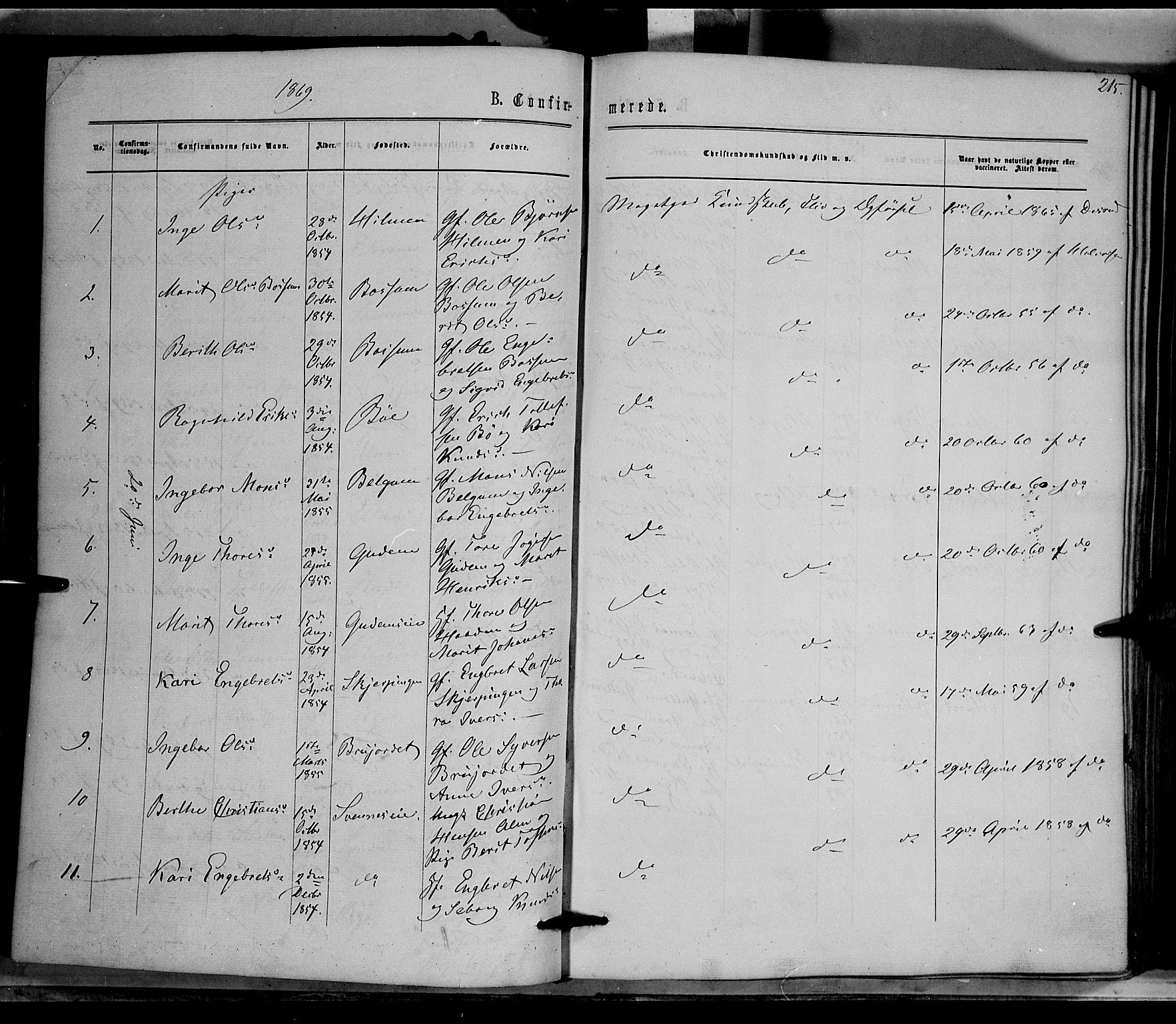 Nord-Aurdal prestekontor, SAH/PREST-132/H/Ha/Haa/L0008: Parish register (official) no. 8, 1863-1875, p. 215