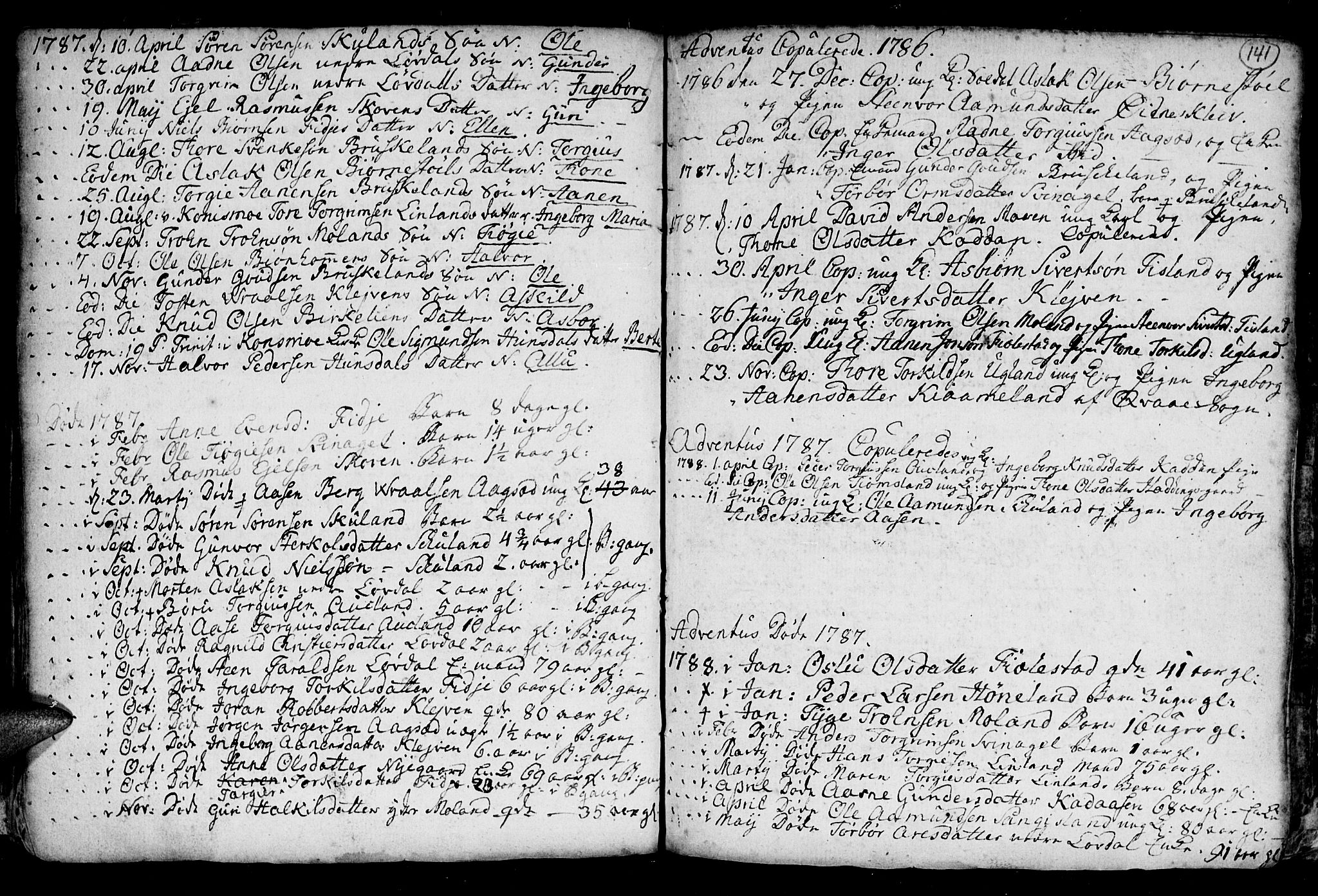 Holum sokneprestkontor, SAK/1111-0022/F/Fb/Fba/L0001: Parish register (copy) no. B 1 /3, 1770-1802, p. 141