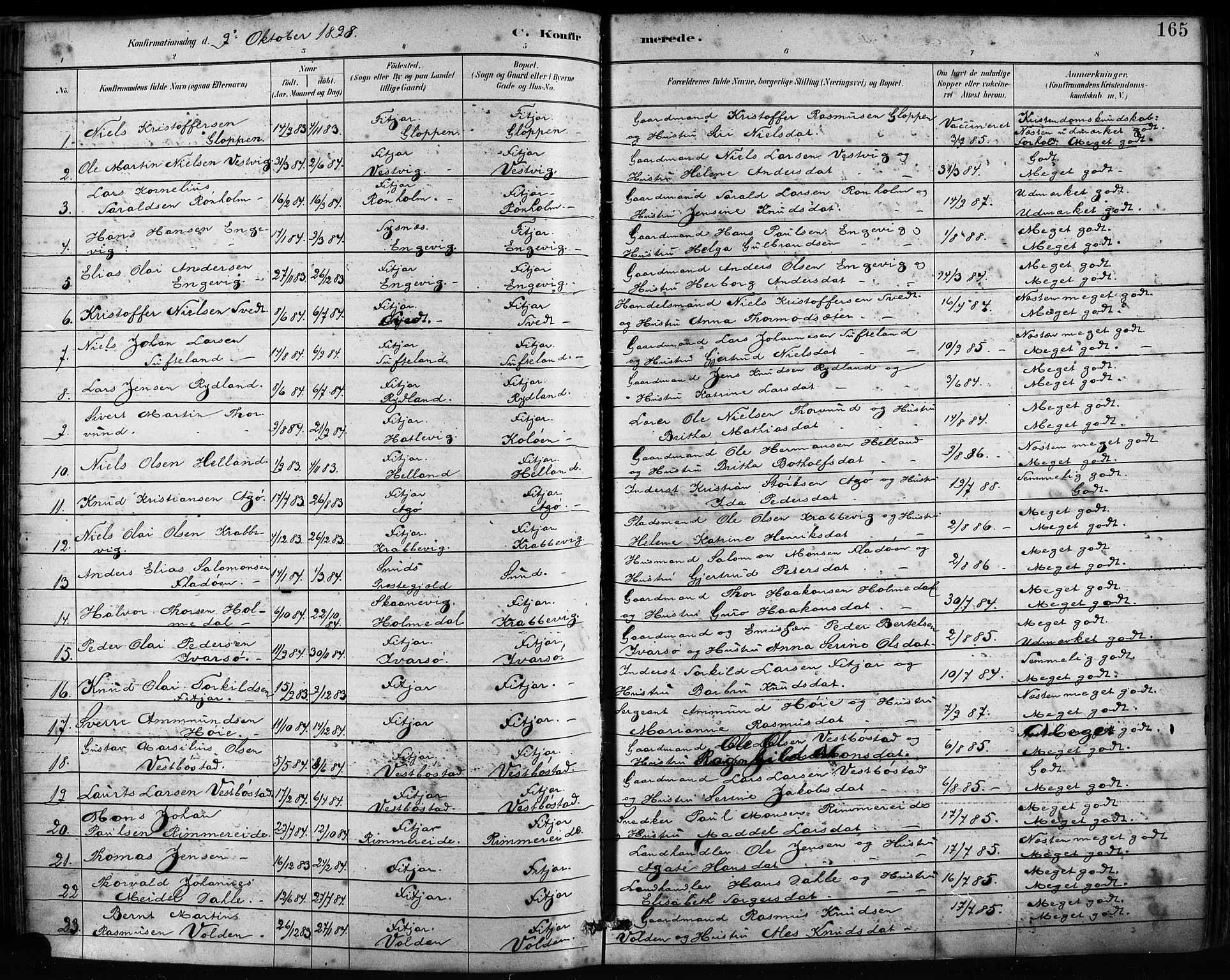 Fitjar sokneprestembete, AV/SAB-A-99926: Parish register (official) no. A 2, 1882-1899, p. 165