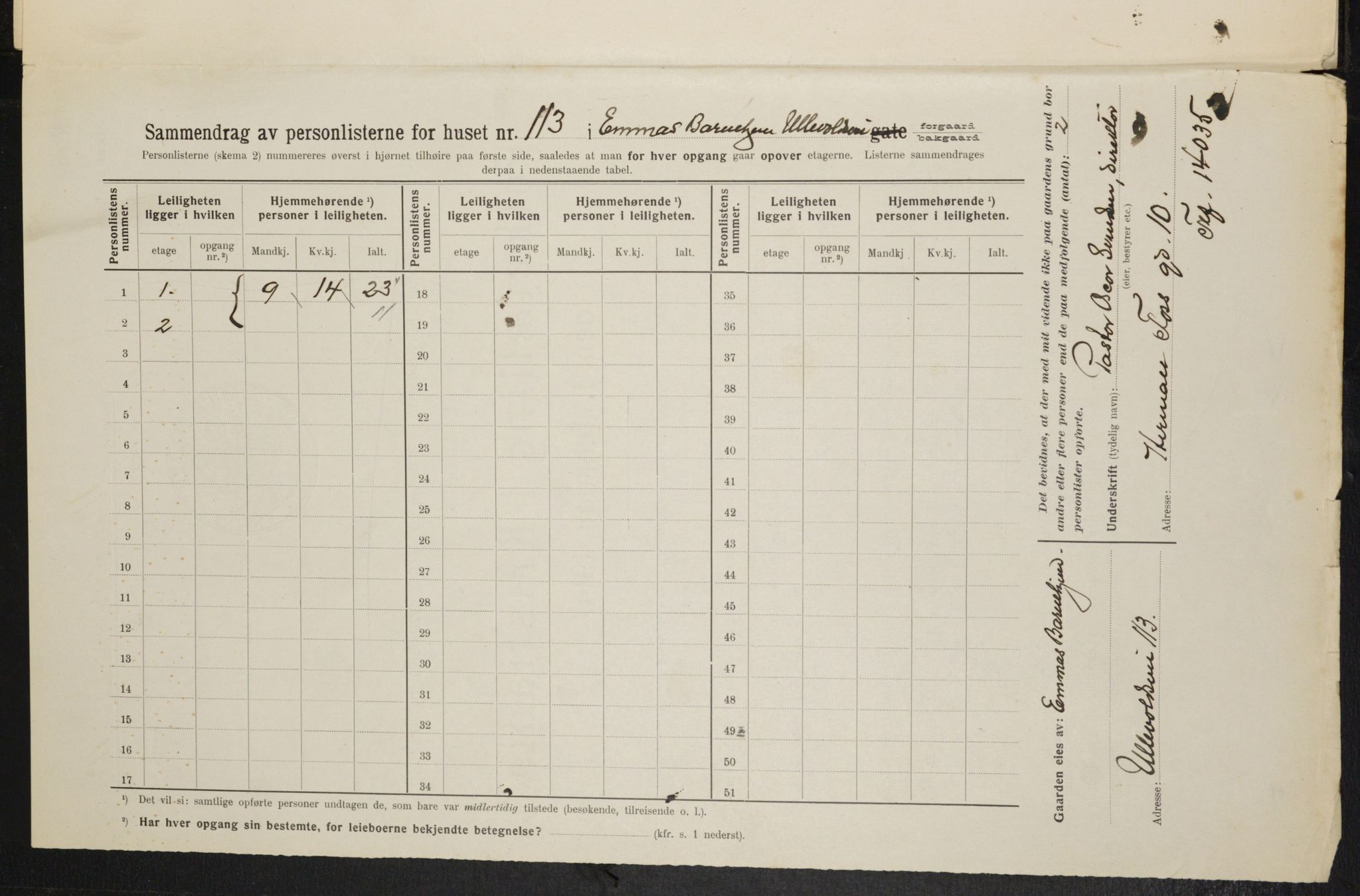 OBA, Municipal Census 1914 for Kristiania, 1914, p. 120768