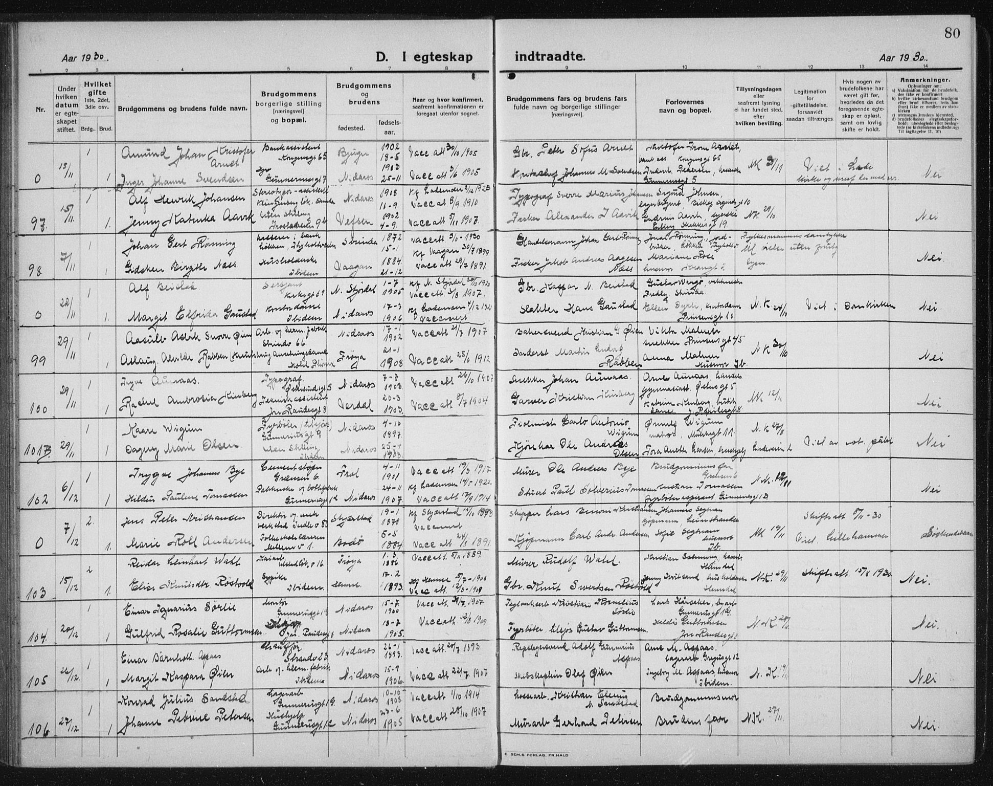 Ministerialprotokoller, klokkerbøker og fødselsregistre - Sør-Trøndelag, SAT/A-1456/605/L0260: Parish register (copy) no. 605C07, 1922-1942, p. 80