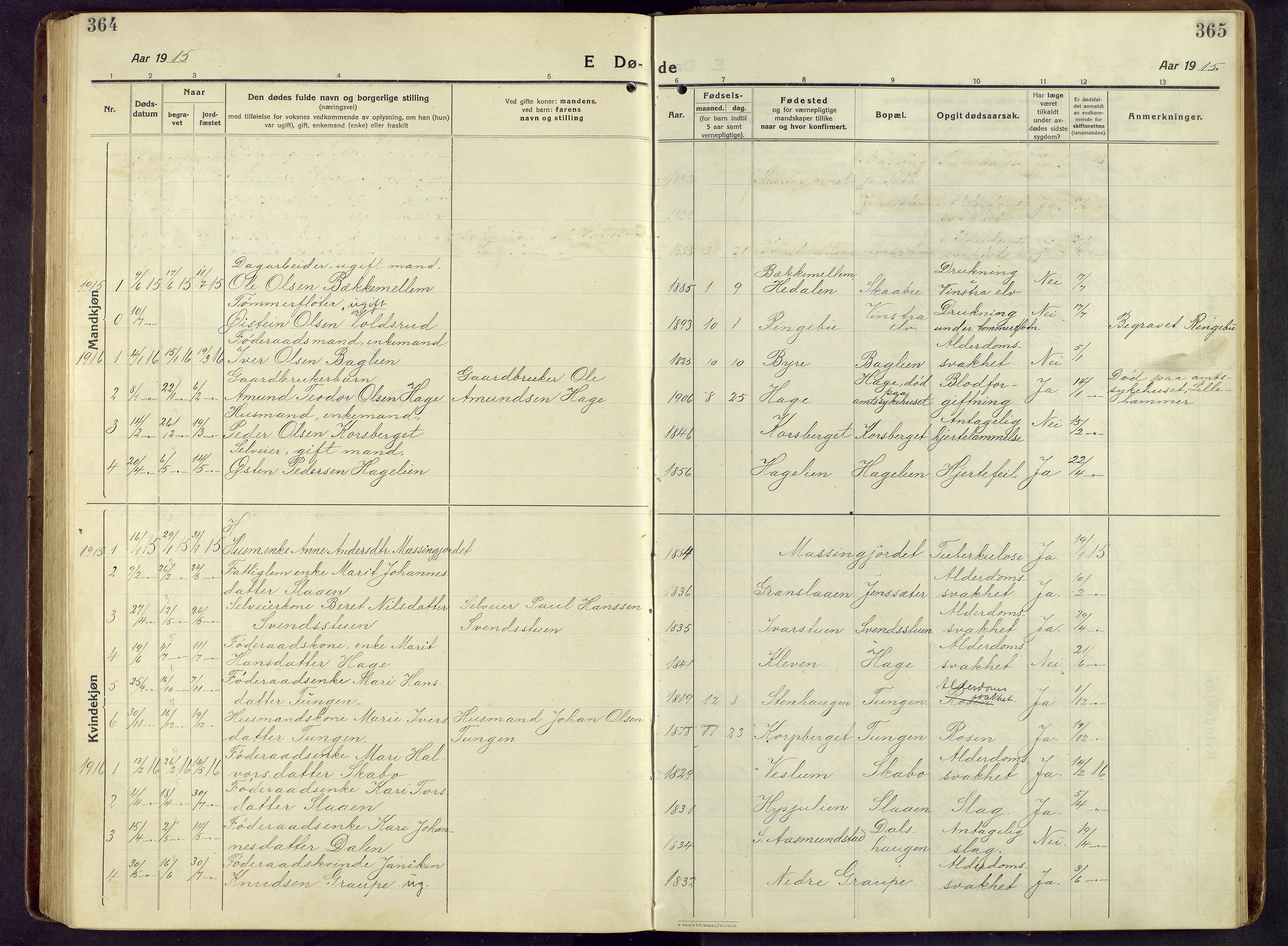 Nord-Fron prestekontor, SAH/PREST-080/H/Ha/Hab/L0009: Parish register (copy) no. 9, 1915-1958, p. 364-365