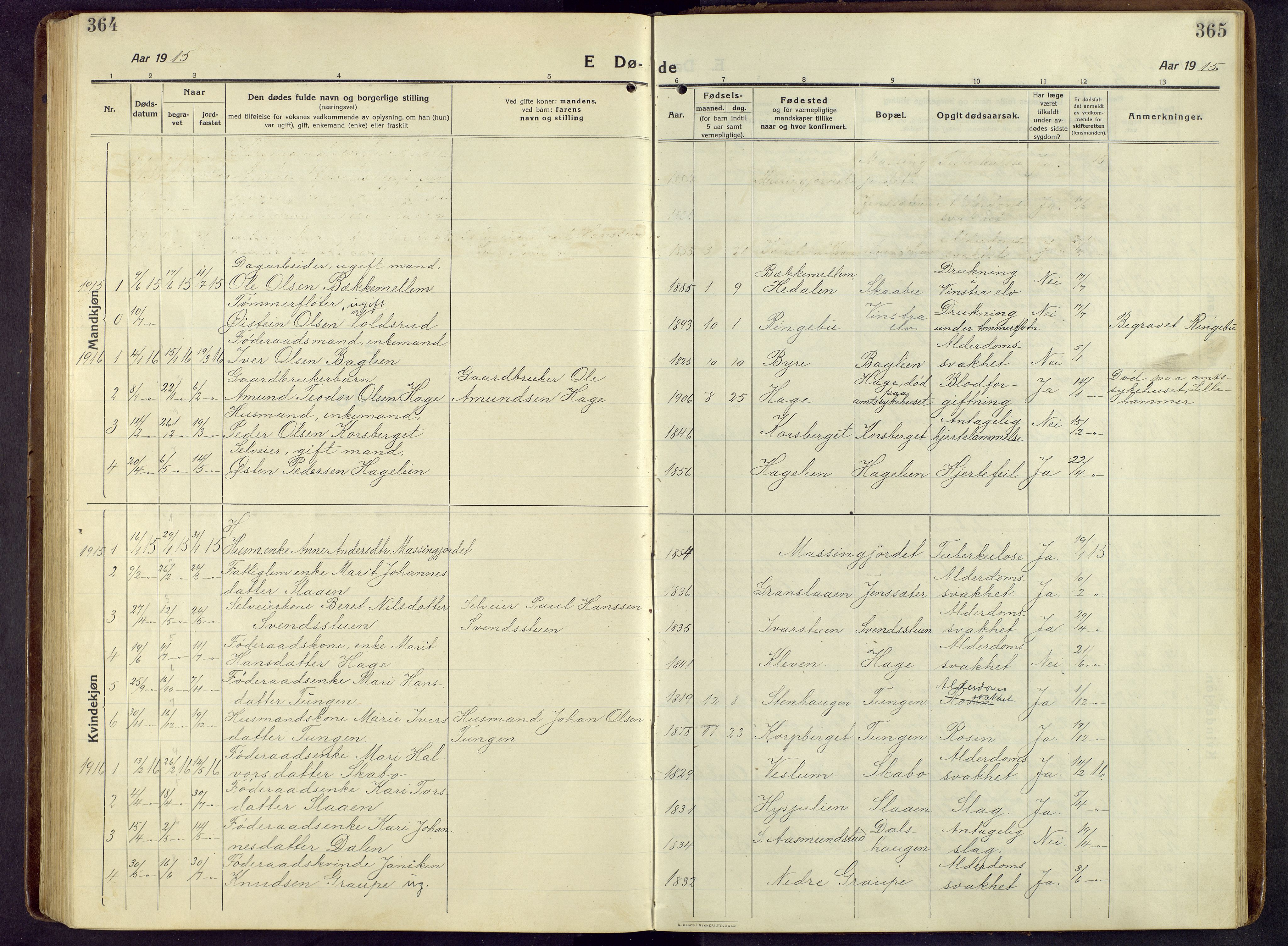 Nord-Fron prestekontor, AV/SAH-PREST-080/H/Ha/Hab/L0009: Parish register (copy) no. 9, 1915-1958, p. 364-365