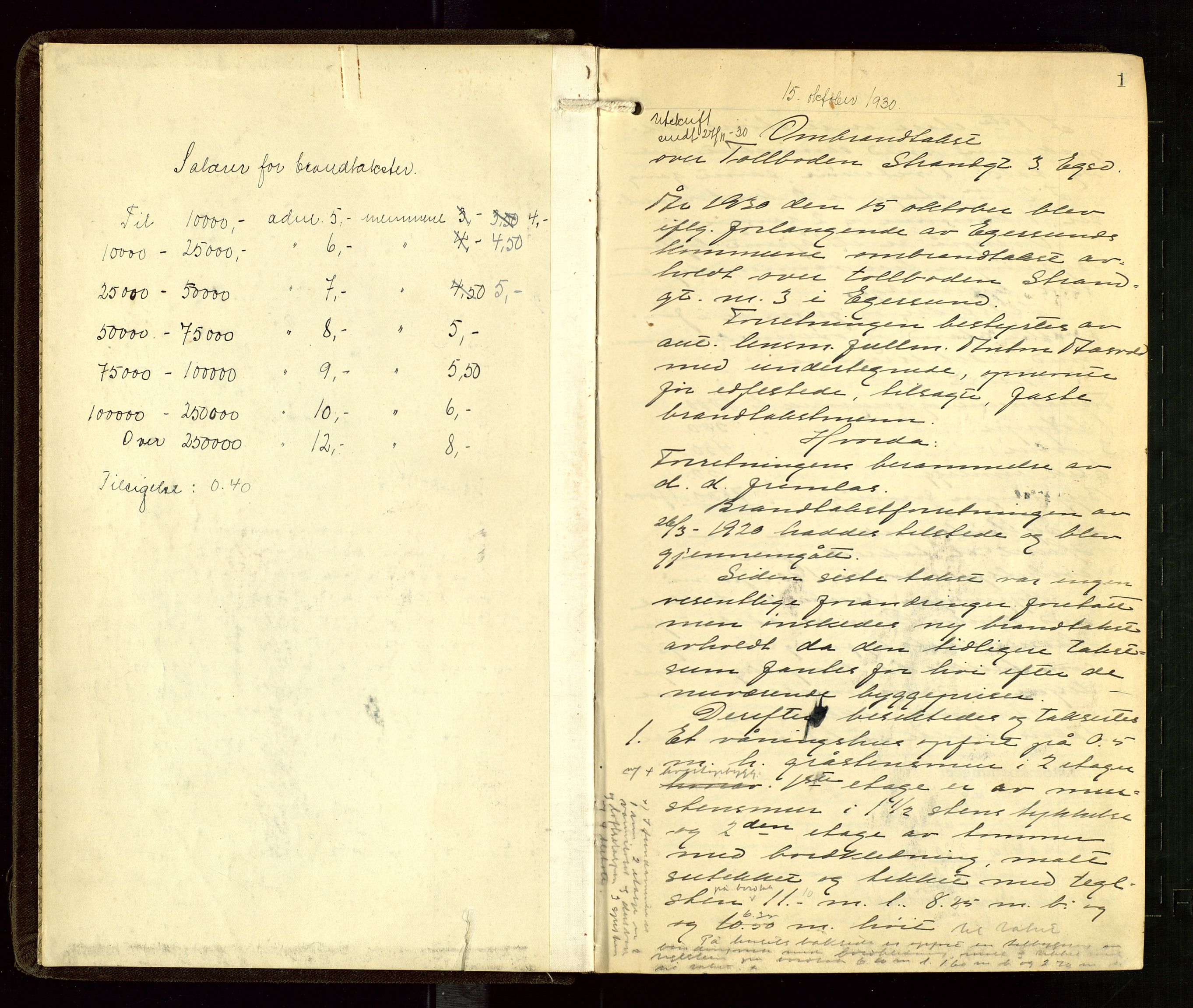 Eigersund lensmannskontor, AV/SAST-A-100171/God/L0011: "Branntakstprotokoll", 1930-1942, p. 1