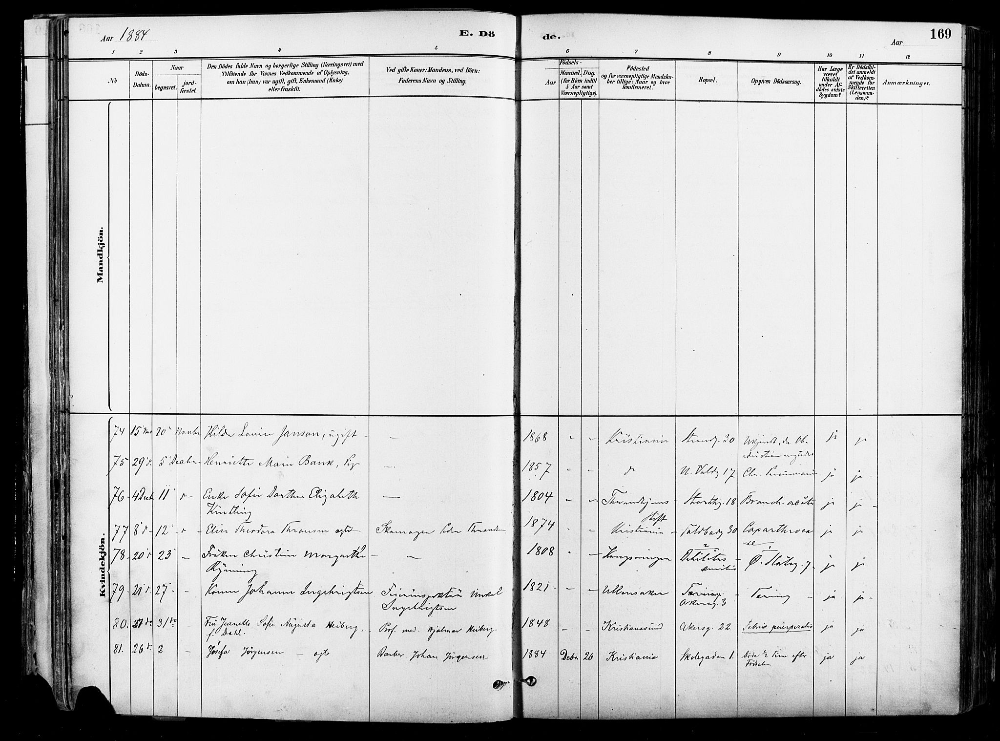 Johannes prestekontor Kirkebøker, AV/SAO-A-10852/F/Fa/L0004: Parish register (official) no. 4, 1883-1907, p. 169