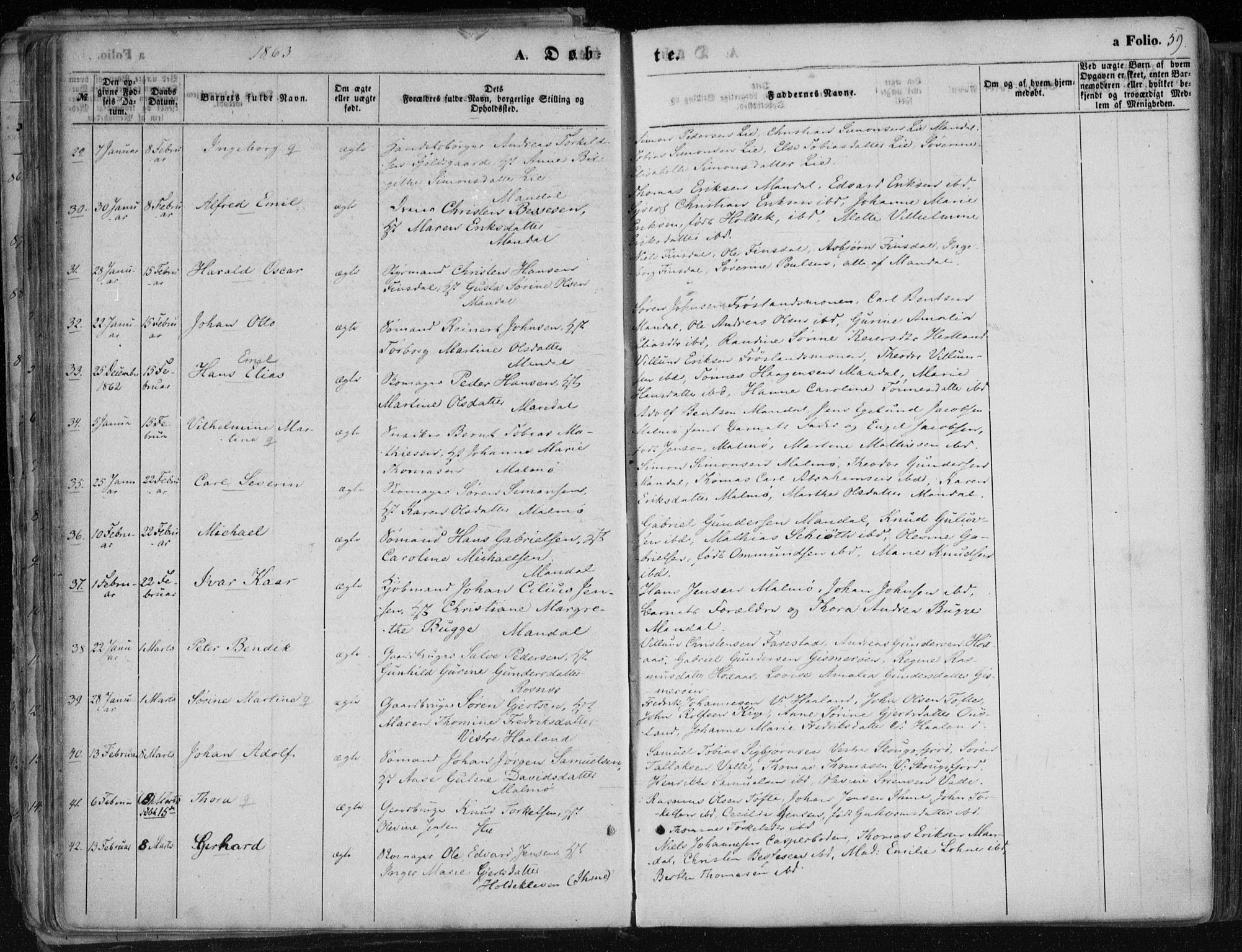 Mandal sokneprestkontor, SAK/1111-0030/F/Fa/Faa/L0014: Parish register (official) no. A 14, 1859-1872, p. 59