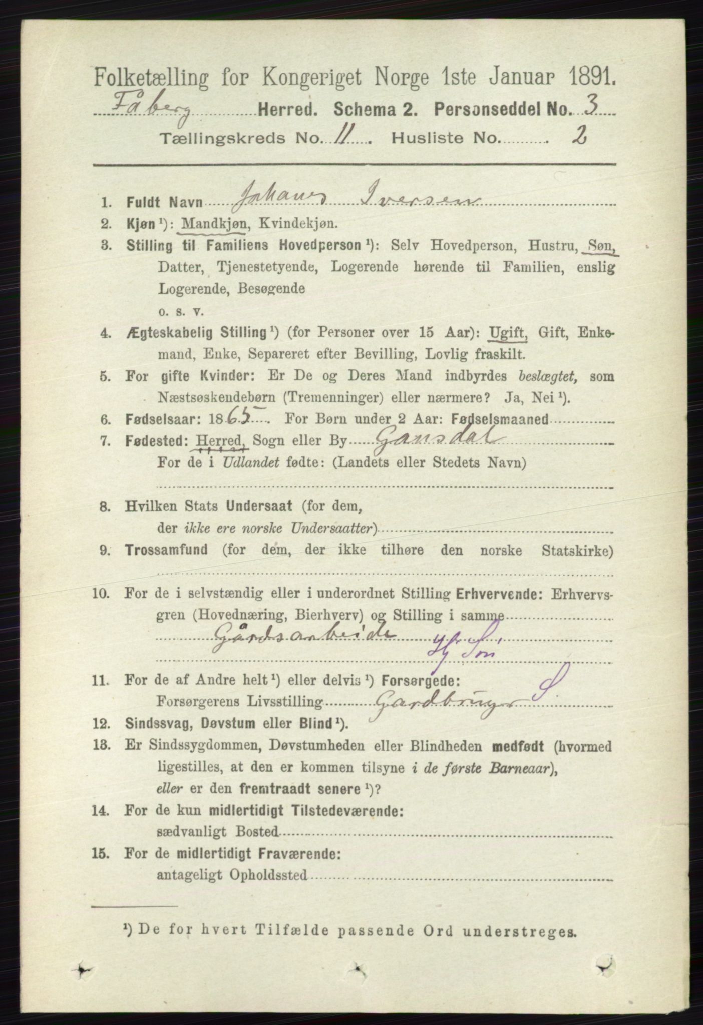 RA, 1891 census for 0524 Fåberg, 1891, p. 4500