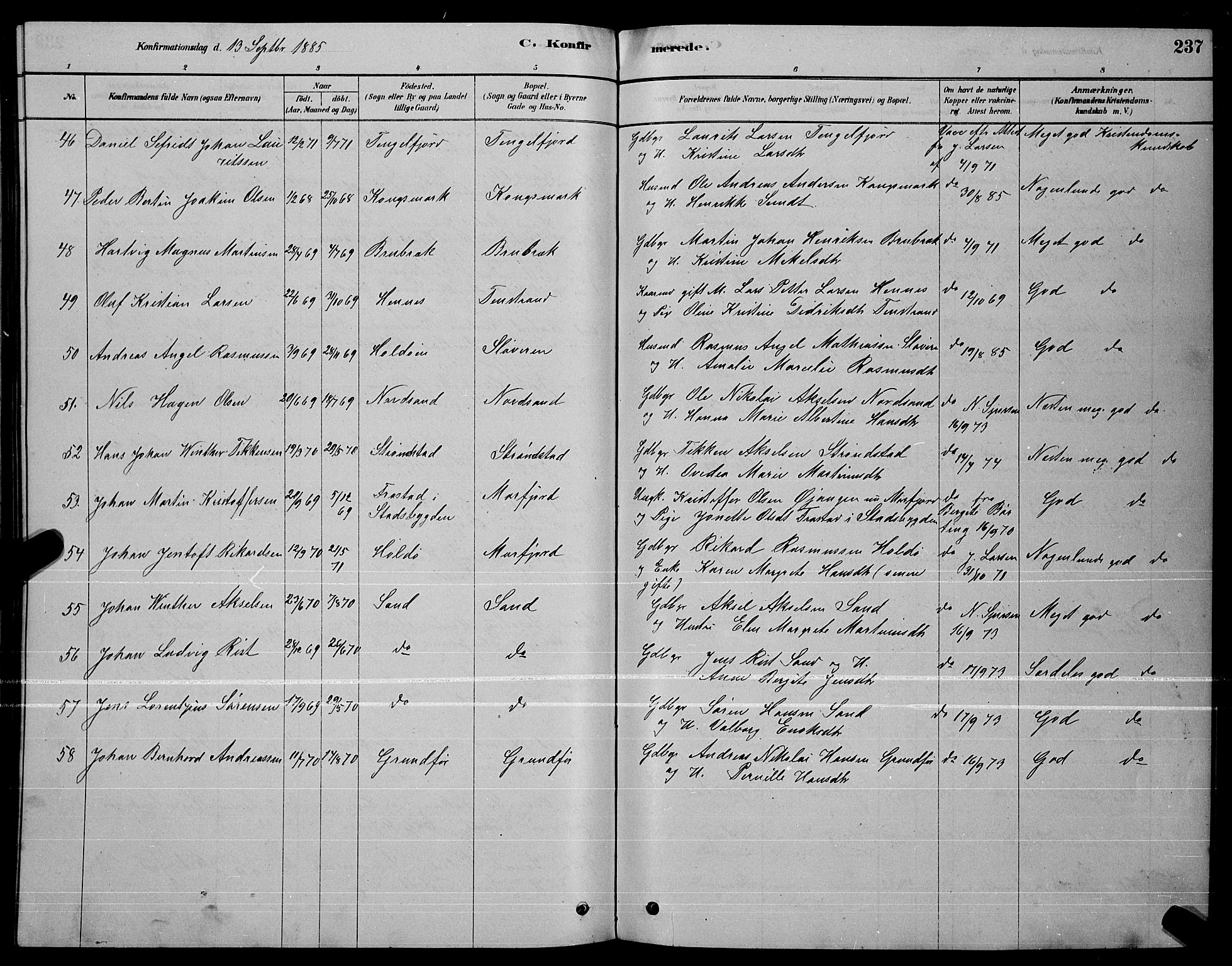 Ministerialprotokoller, klokkerbøker og fødselsregistre - Nordland, AV/SAT-A-1459/888/L1267: Parish register (copy) no. 888C05, 1878-1890, p. 237