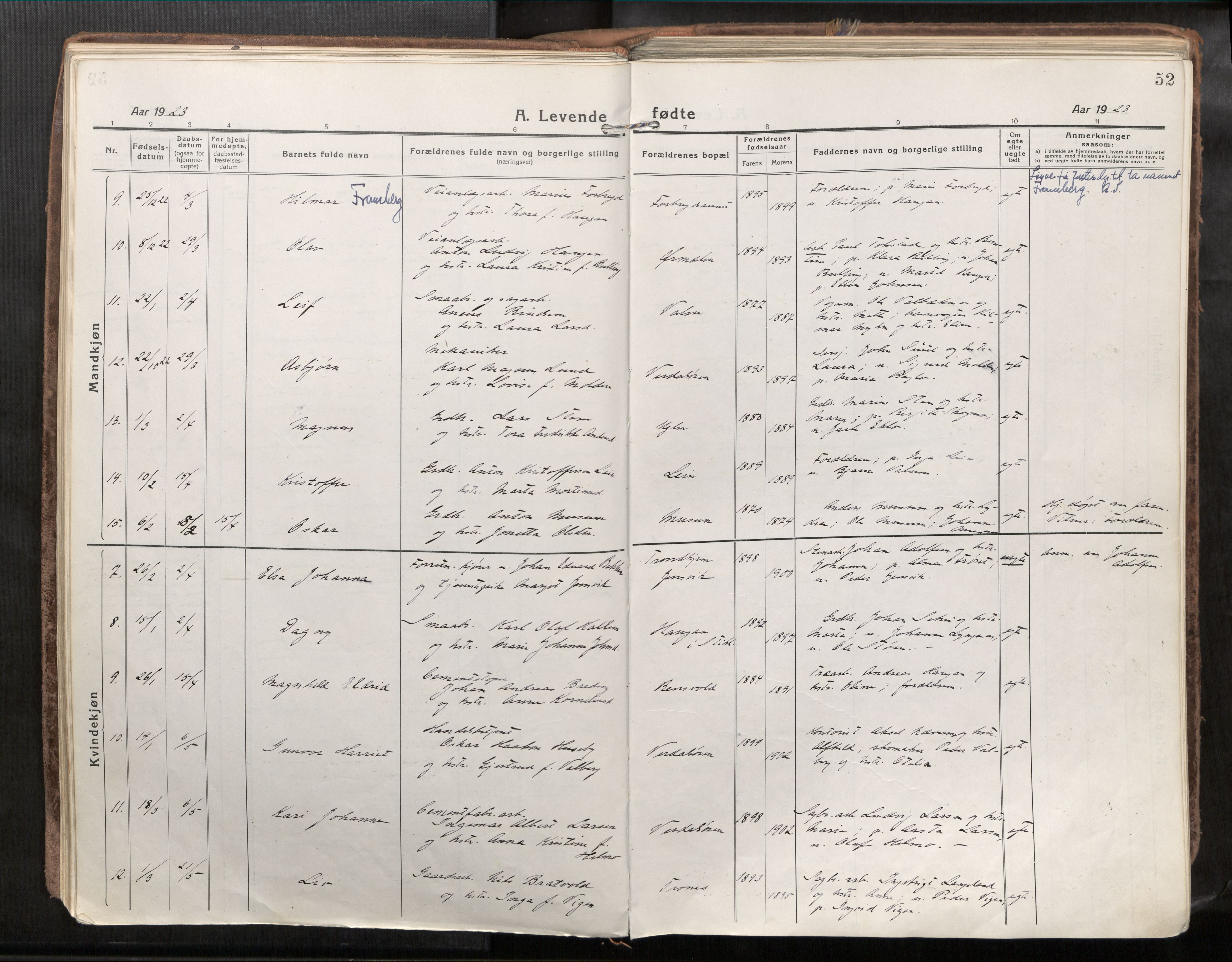 Verdal sokneprestkontor, AV/SAT-A-1156/2/H/Haa/L0001: Parish register (official) no. 1, 1917-1932, p. 52