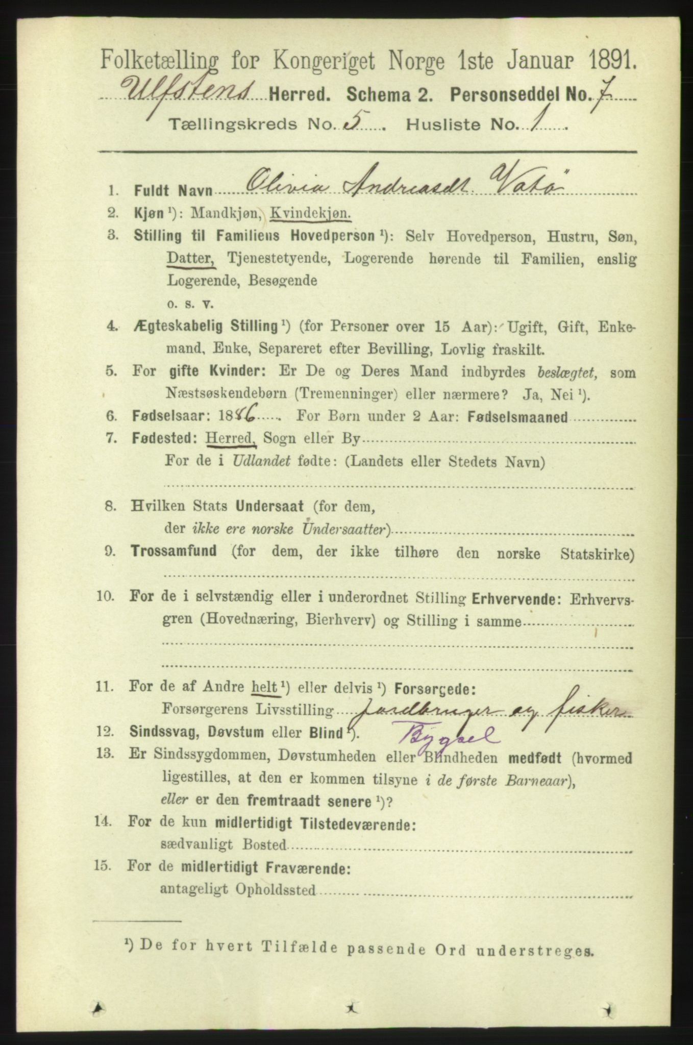 RA, 1891 census for 1516 Ulstein, 1891, p. 1267