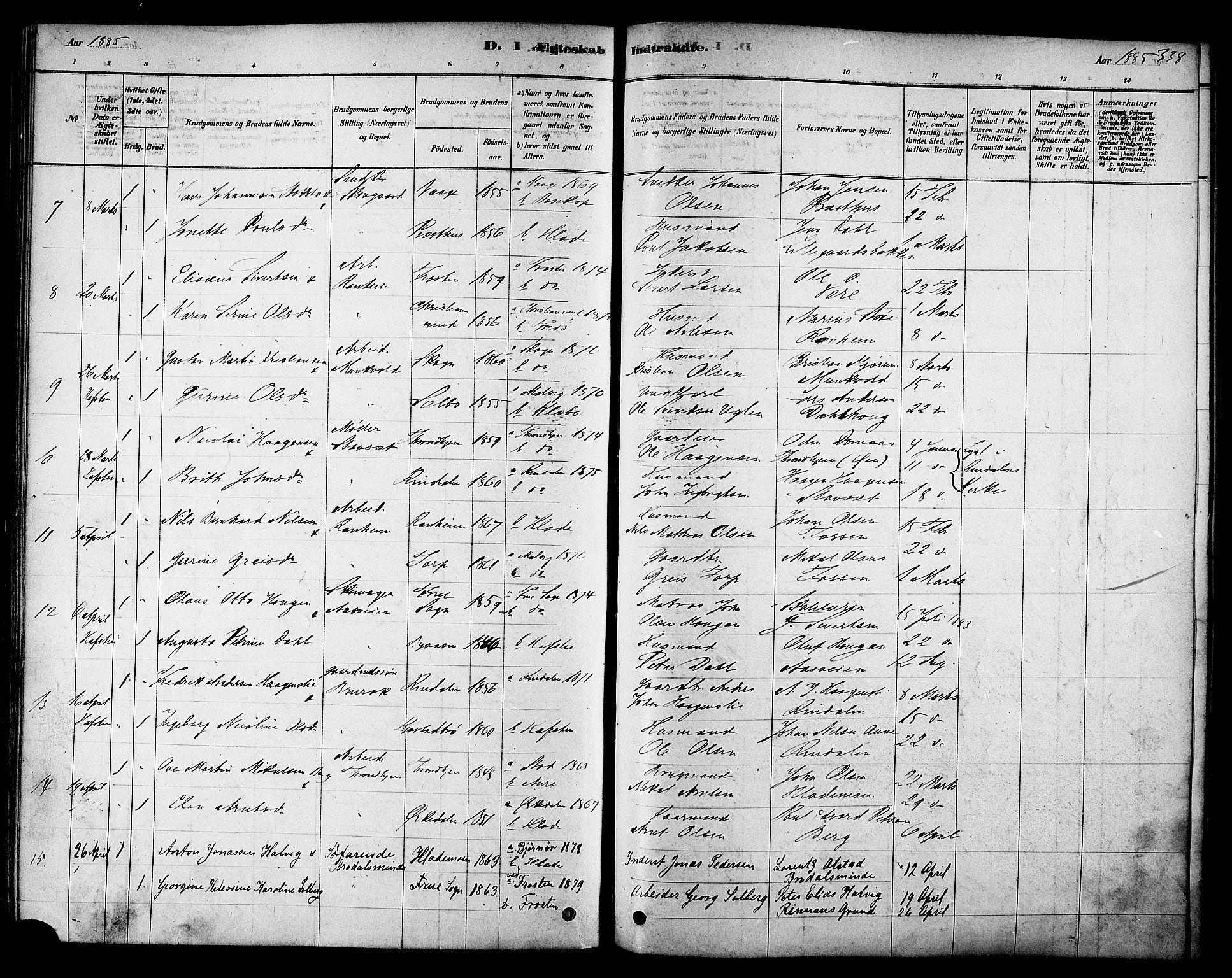 Ministerialprotokoller, klokkerbøker og fødselsregistre - Sør-Trøndelag, SAT/A-1456/606/L0294: Parish register (official) no. 606A09, 1878-1886, p. 338