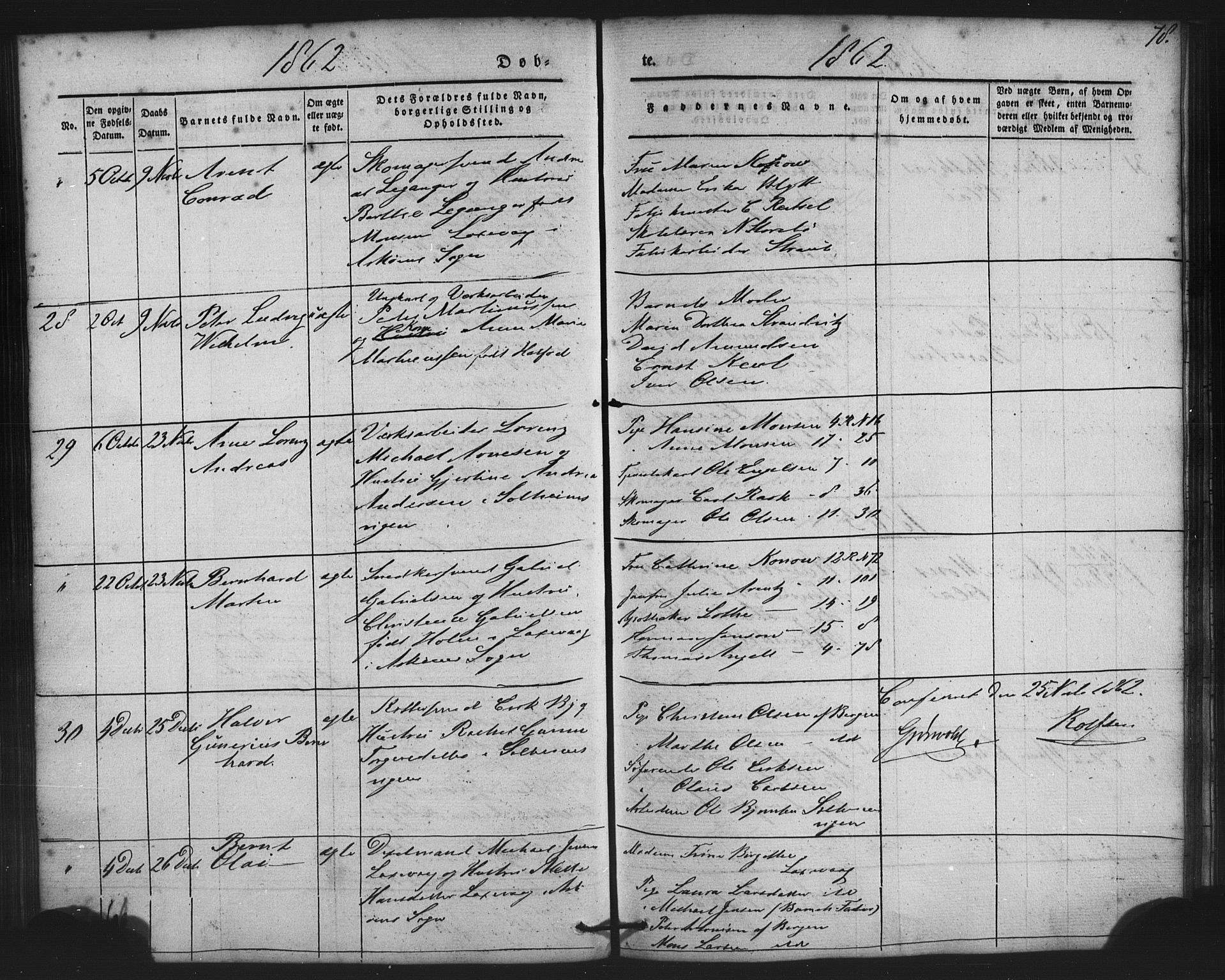 St. Jørgens hospital og Årstad sokneprestembete, AV/SAB-A-99934: Parish register (copy) no. A 2, 1843-1863, p. 78