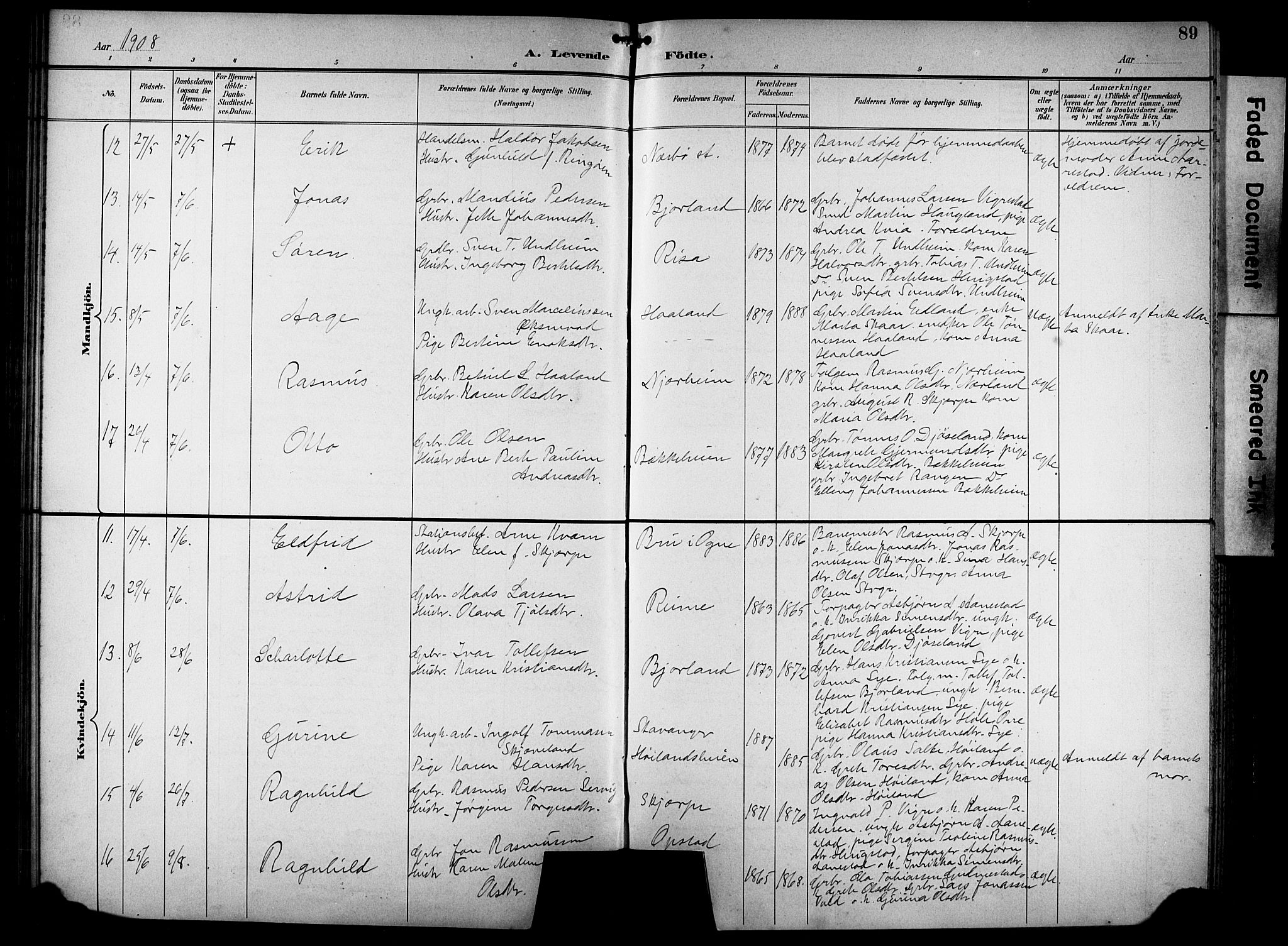 Hå sokneprestkontor, SAST/A-101801/001/30BB/L0005: Parish register (copy) no. B 5, 1894-1912, p. 89