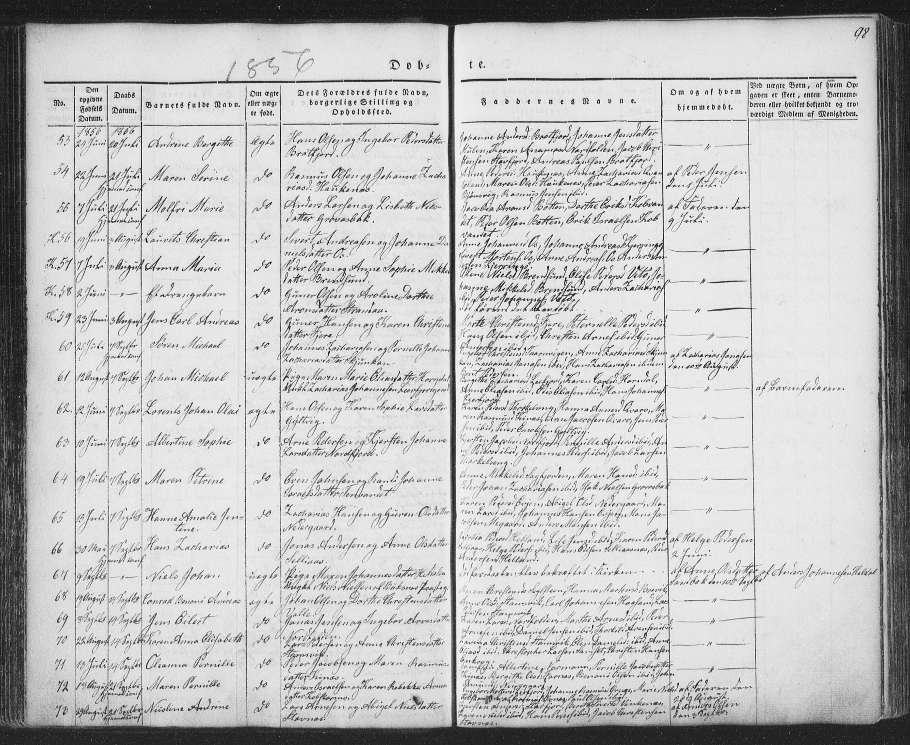 Ministerialprotokoller, klokkerbøker og fødselsregistre - Nordland, AV/SAT-A-1459/853/L0769: Parish register (official) no. 853A08, 1836-1856, p. 98