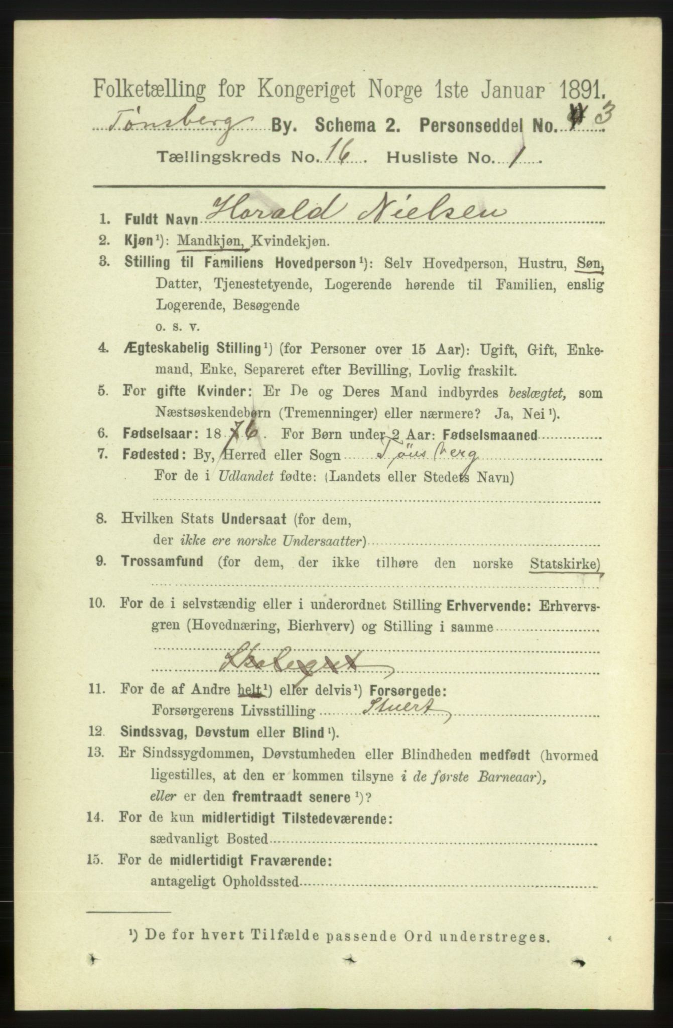 RA, 1891 census for 0705 Tønsberg, 1891, p. 4794