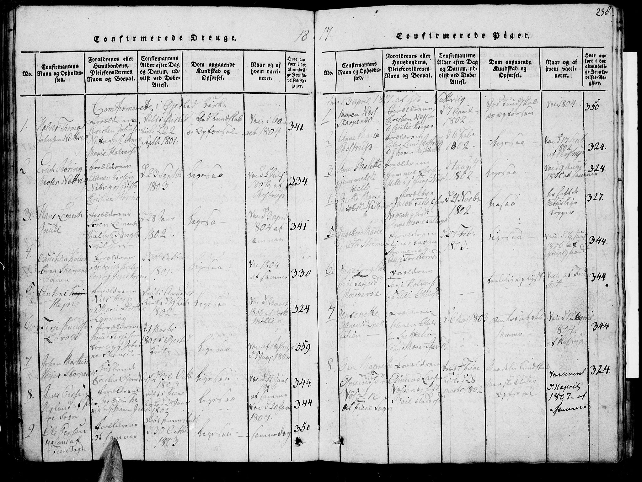 Øyestad sokneprestkontor, SAK/1111-0049/F/Fb/L0003: Parish register (copy) no. B 3, 1816-1827, p. 238