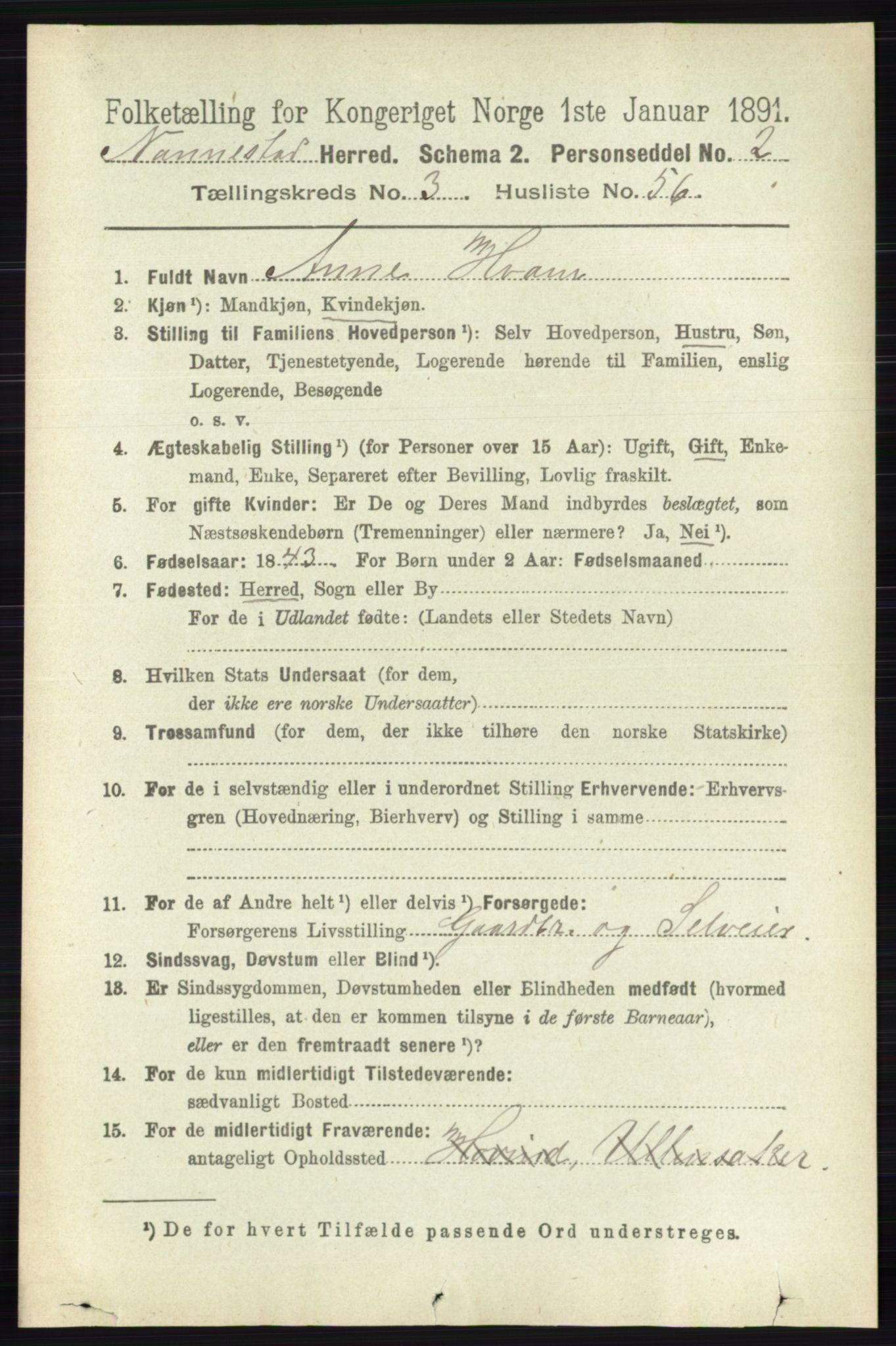 RA, 1891 census for 0238 Nannestad, 1891, p. 1793