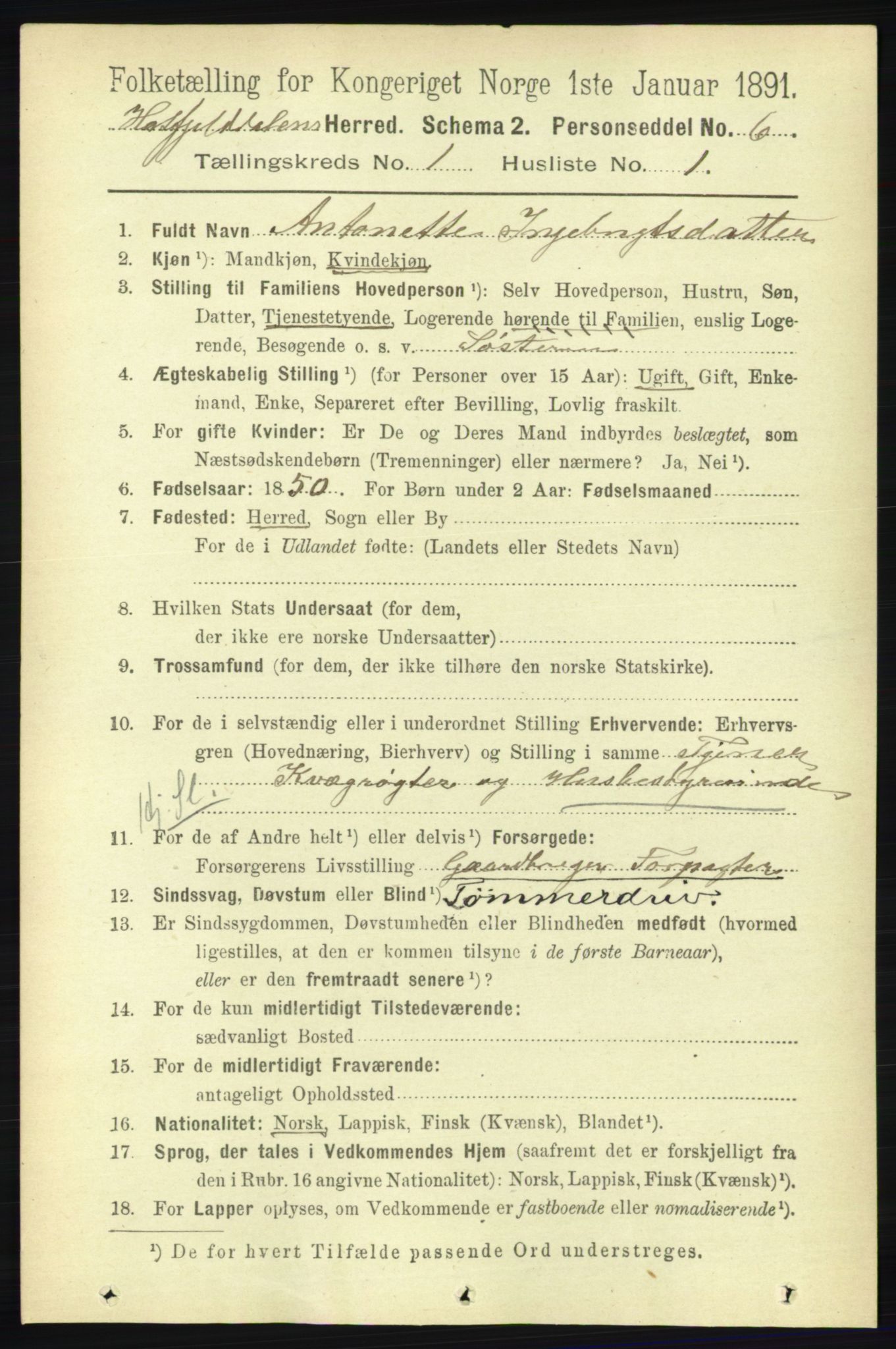 RA, 1891 census for 1826 Hattfjelldal, 1891, p. 44