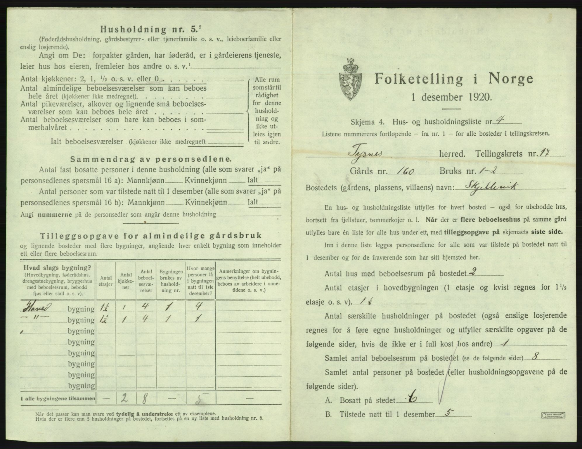 SAB, 1920 census for Tysnes, 1920, p. 1604