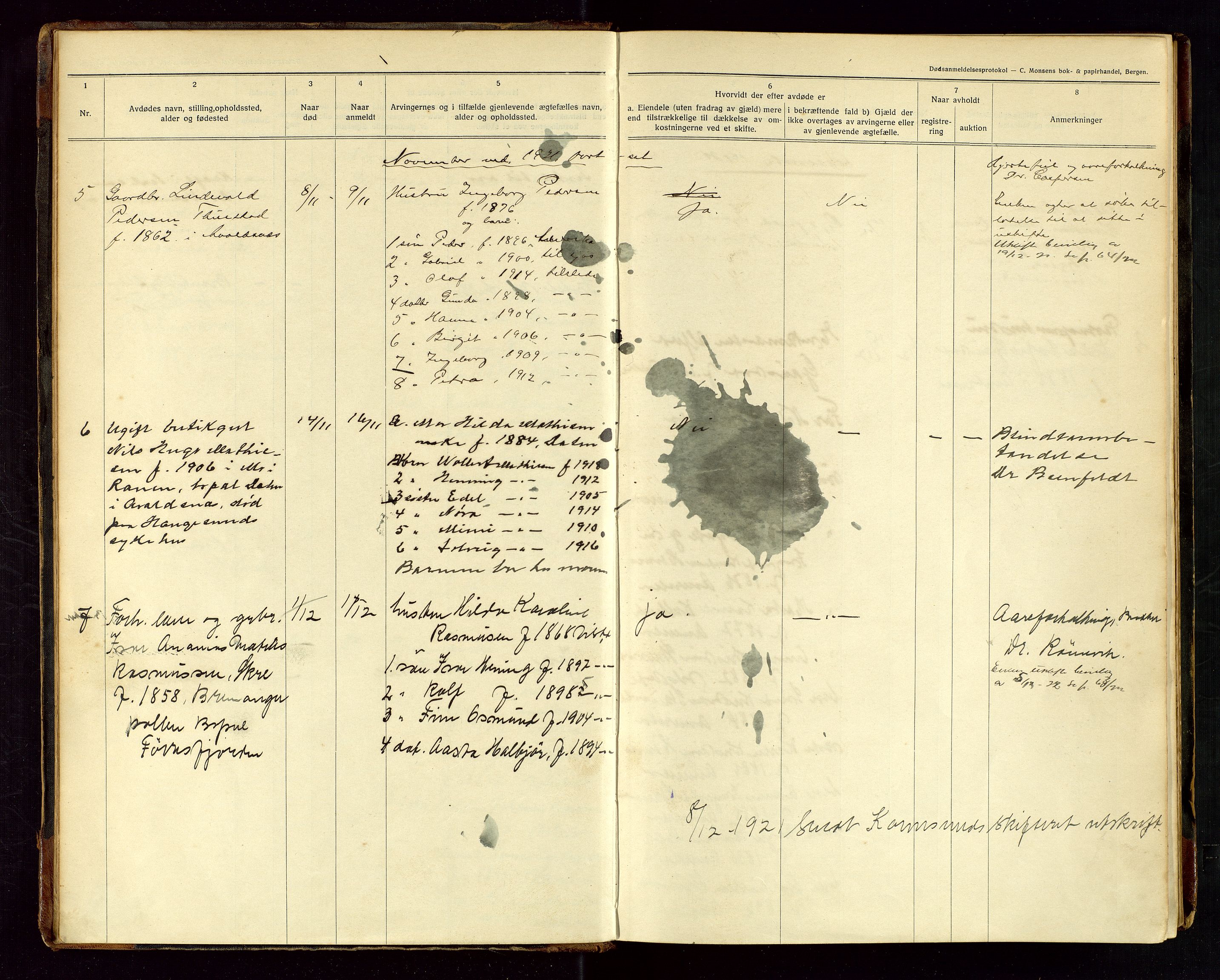 Avaldsnes lensmannskontor, AV/SAST-A-100286/Gga/L0003: "Dødsanmeldelsesprotokol", 1921-1935