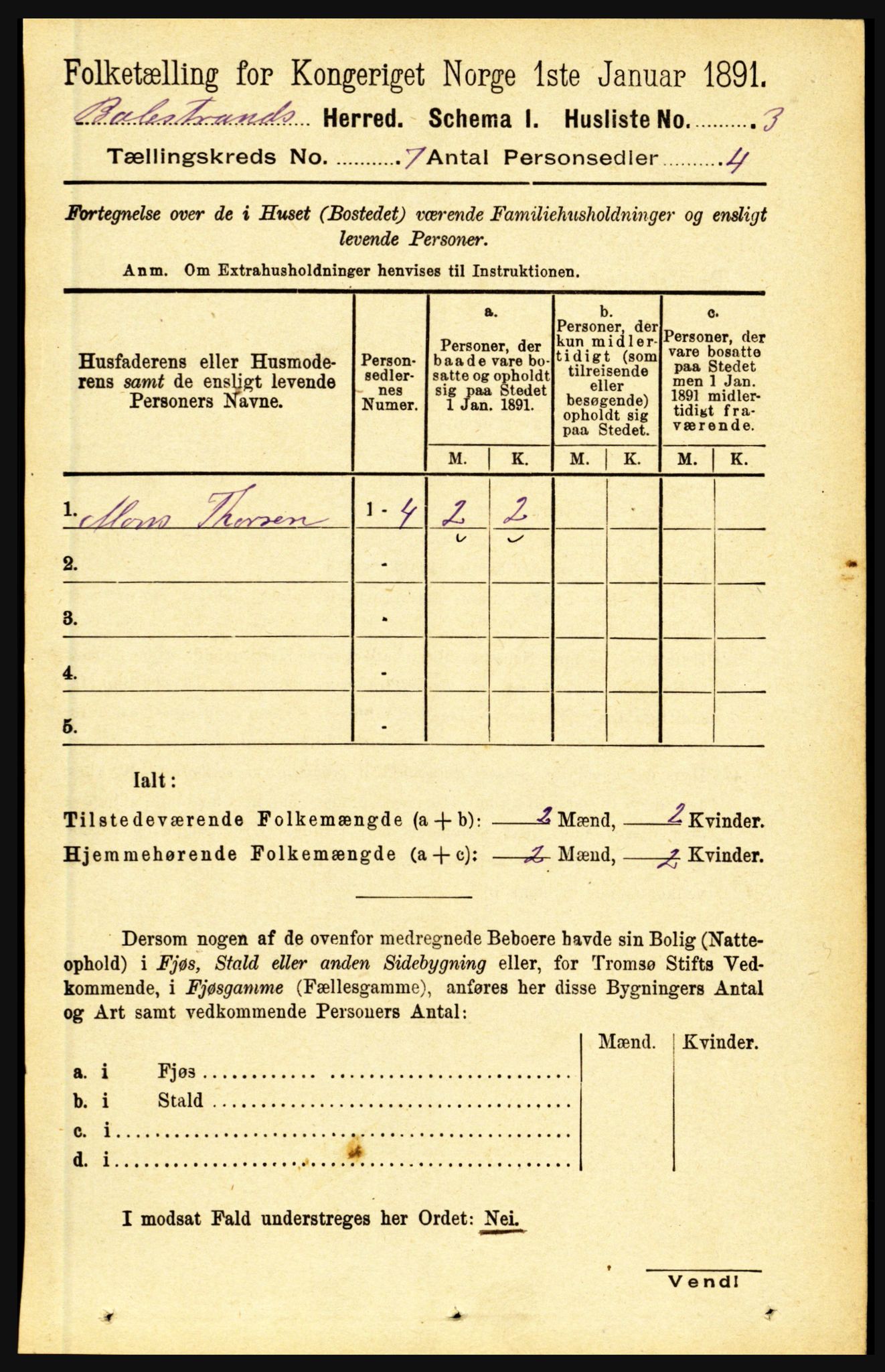 RA, 1891 census for 1418 Balestrand, 1891, p. 1482