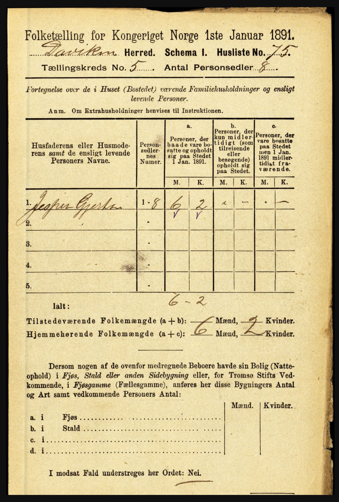 RA, 1891 census for 1442 Davik, 1891, p. 1808