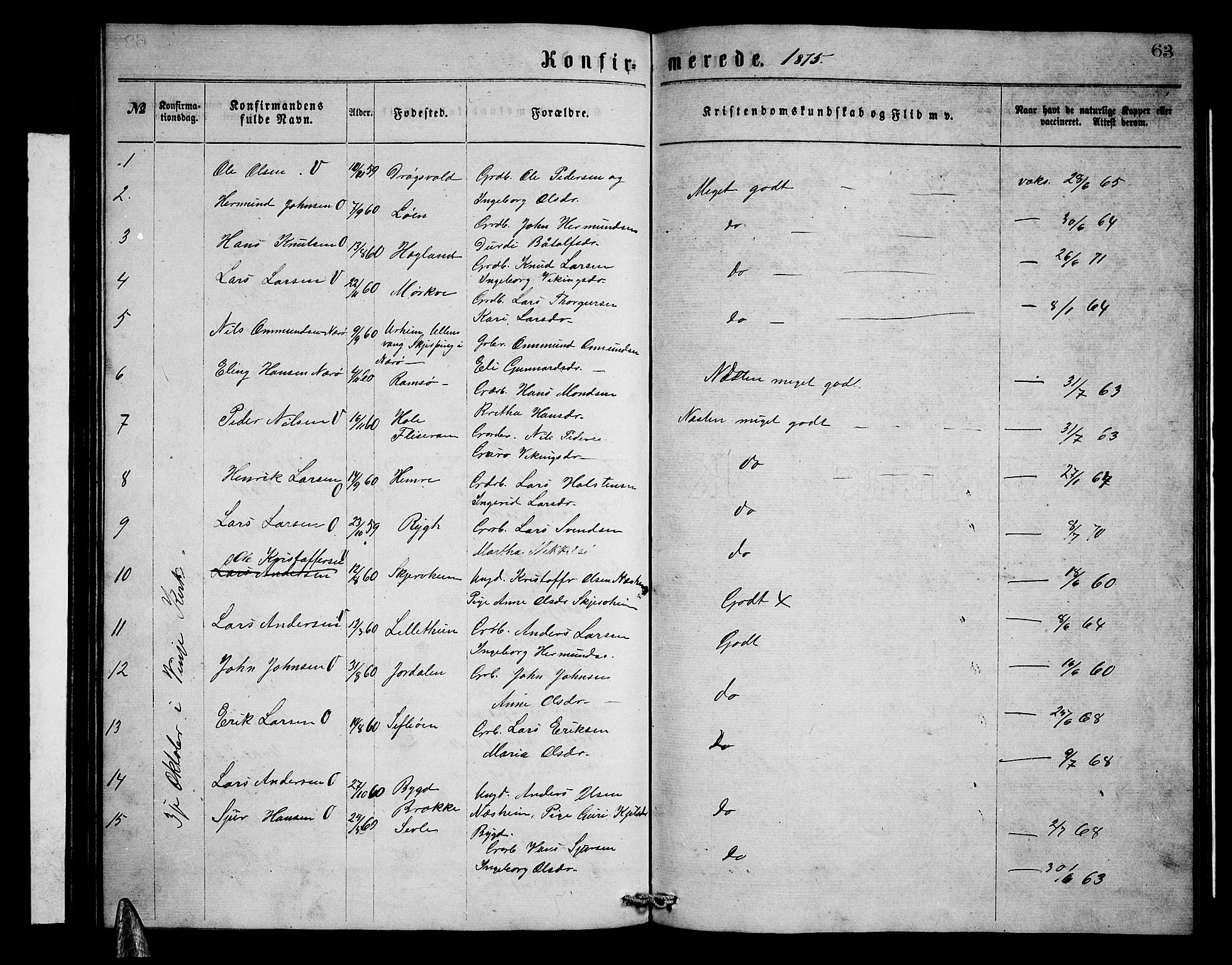 Vossestrand Sokneprestembete, SAB/A-79101/H/Hab: Parish register (copy) no. B 2, 1865-1879, p. 63