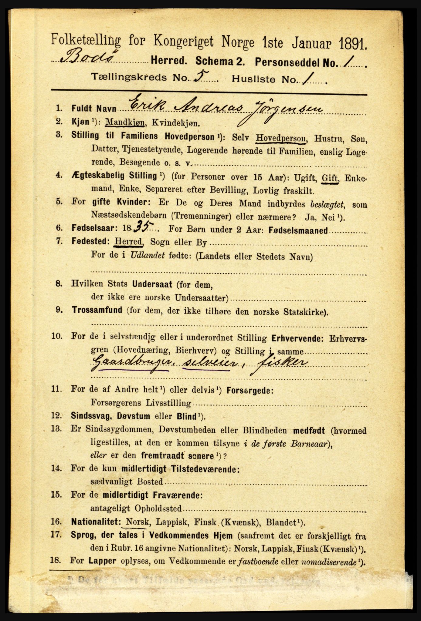 RA, 1891 census for 1843 Bodø, 1891, p. 3152
