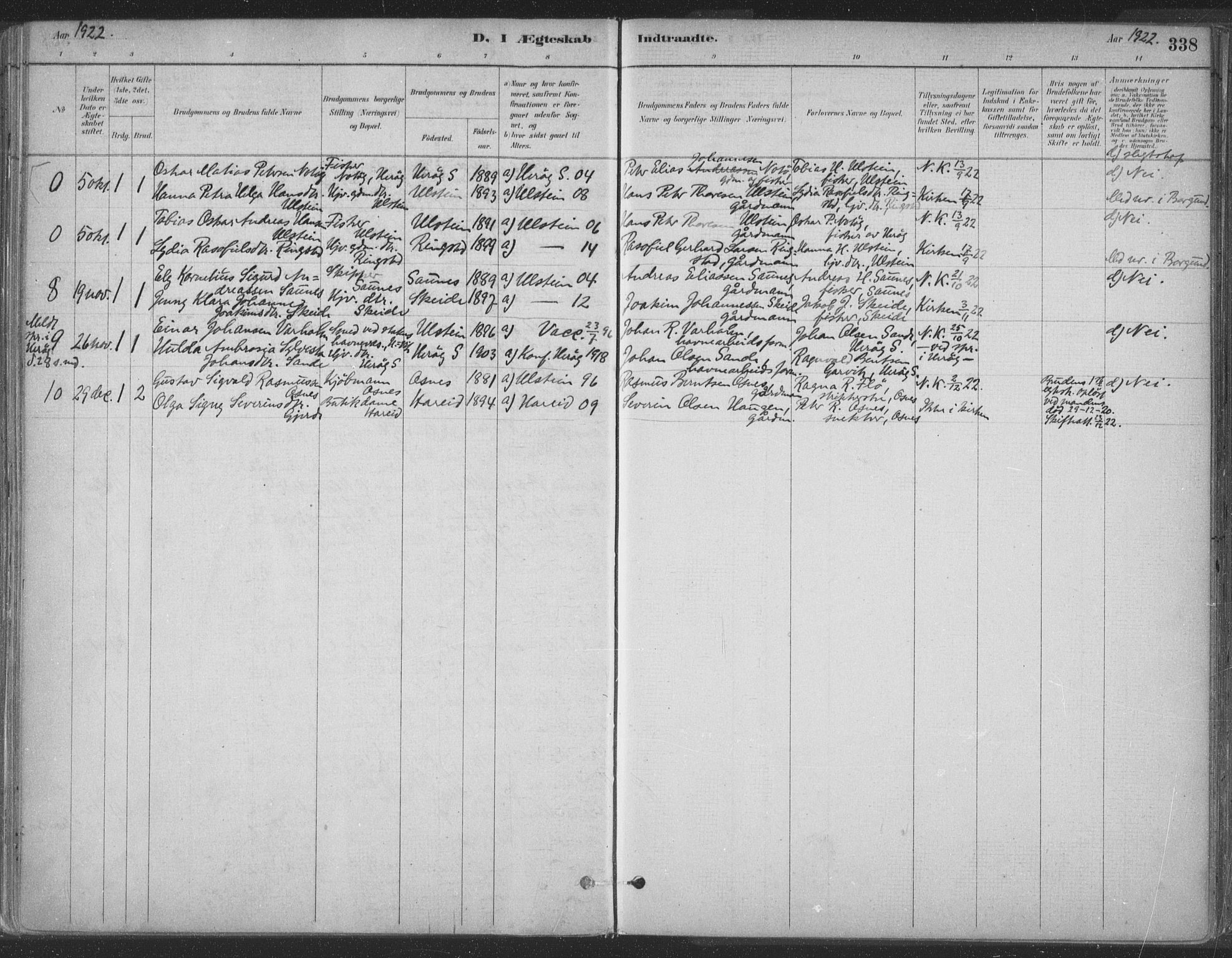 Ministerialprotokoller, klokkerbøker og fødselsregistre - Møre og Romsdal, AV/SAT-A-1454/509/L0106: Parish register (official) no. 509A04, 1883-1922, p. 338