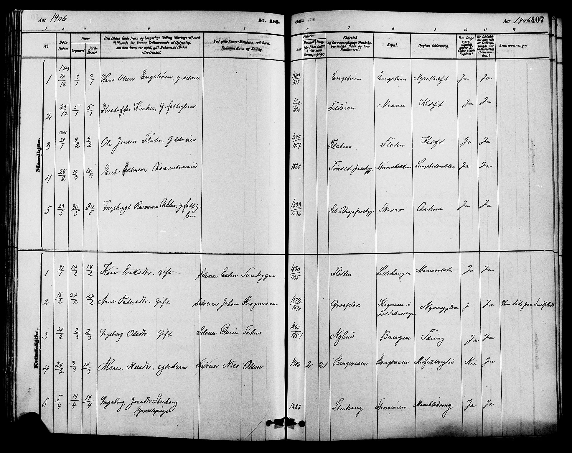 Alvdal prestekontor, SAH/PREST-060/H/Ha/Hab/L0003: Parish register (copy) no. 3, 1878-1907, p. 407