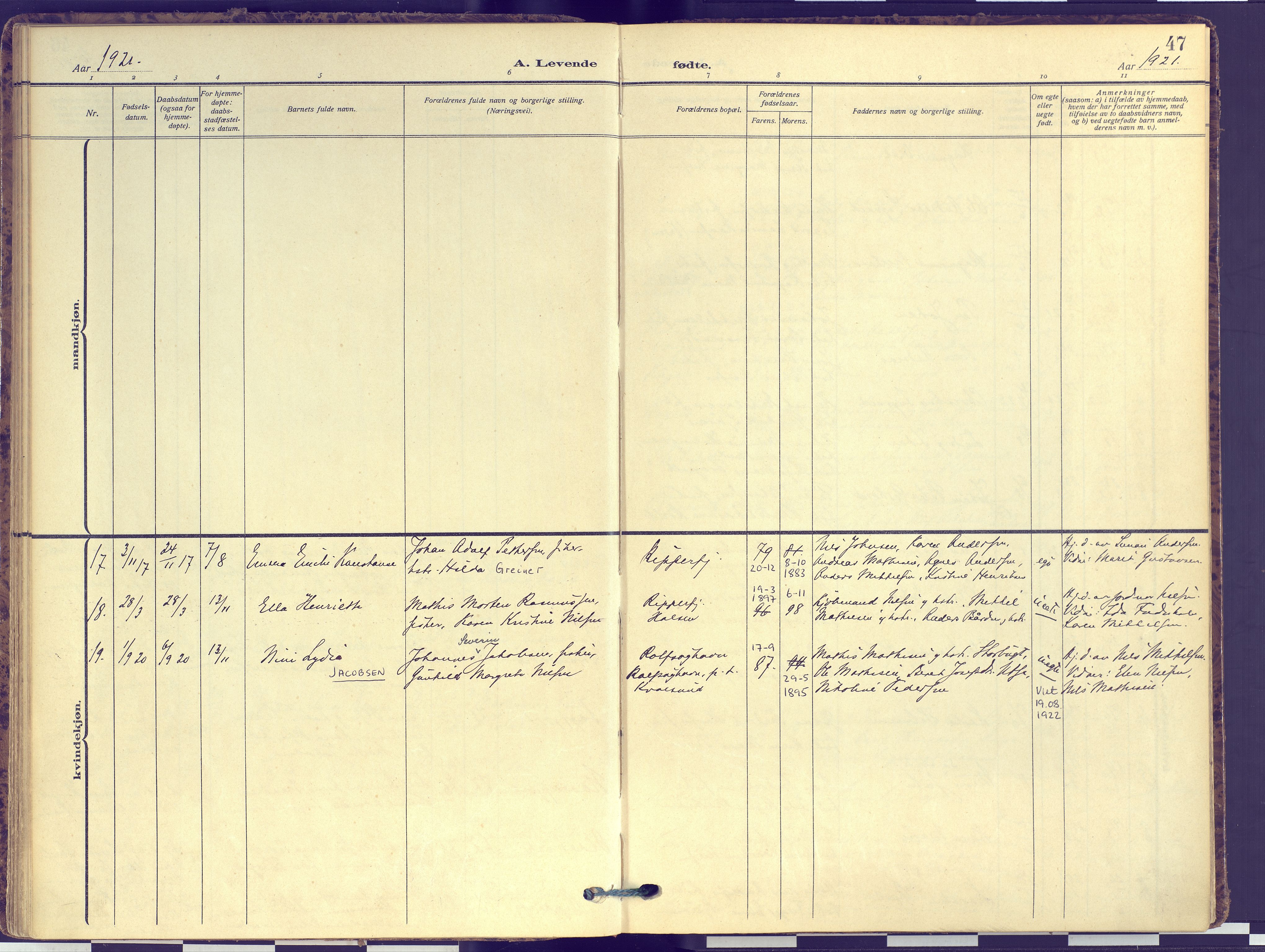 Hammerfest sokneprestkontor, AV/SATØ-S-1347/H/Ha/L0016.kirke: Parish register (official) no. 16, 1908-1923, p. 47