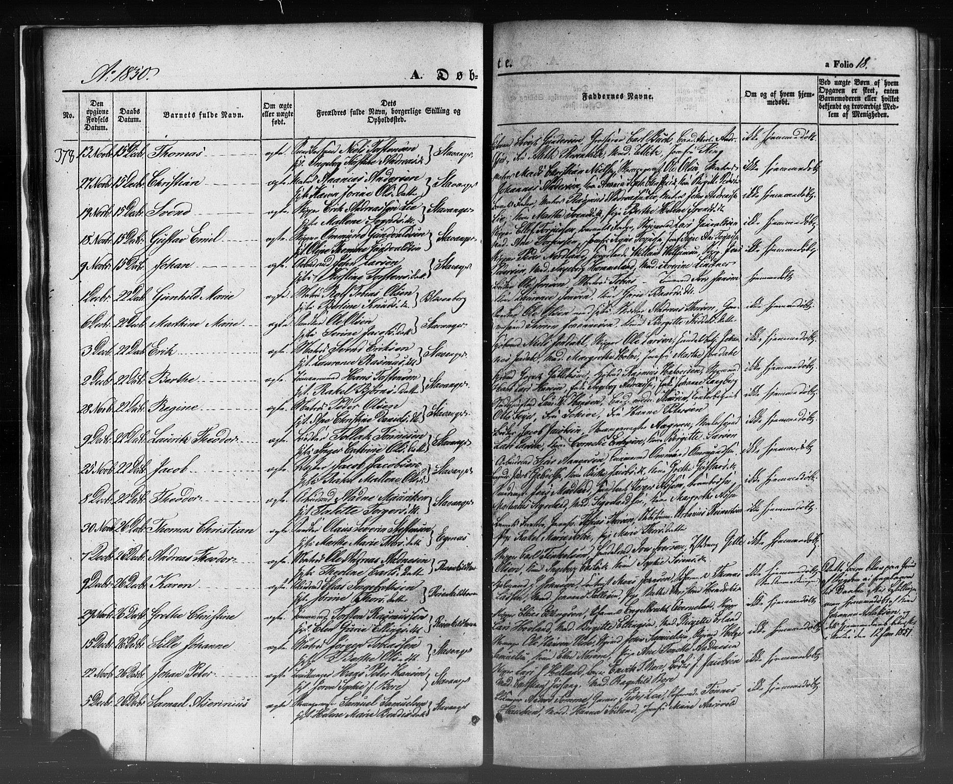 Domkirken sokneprestkontor, SAST/A-101812/001/30/30BB/L0009: Parish register (copy) no. B 9, 1850-1858, p. 18