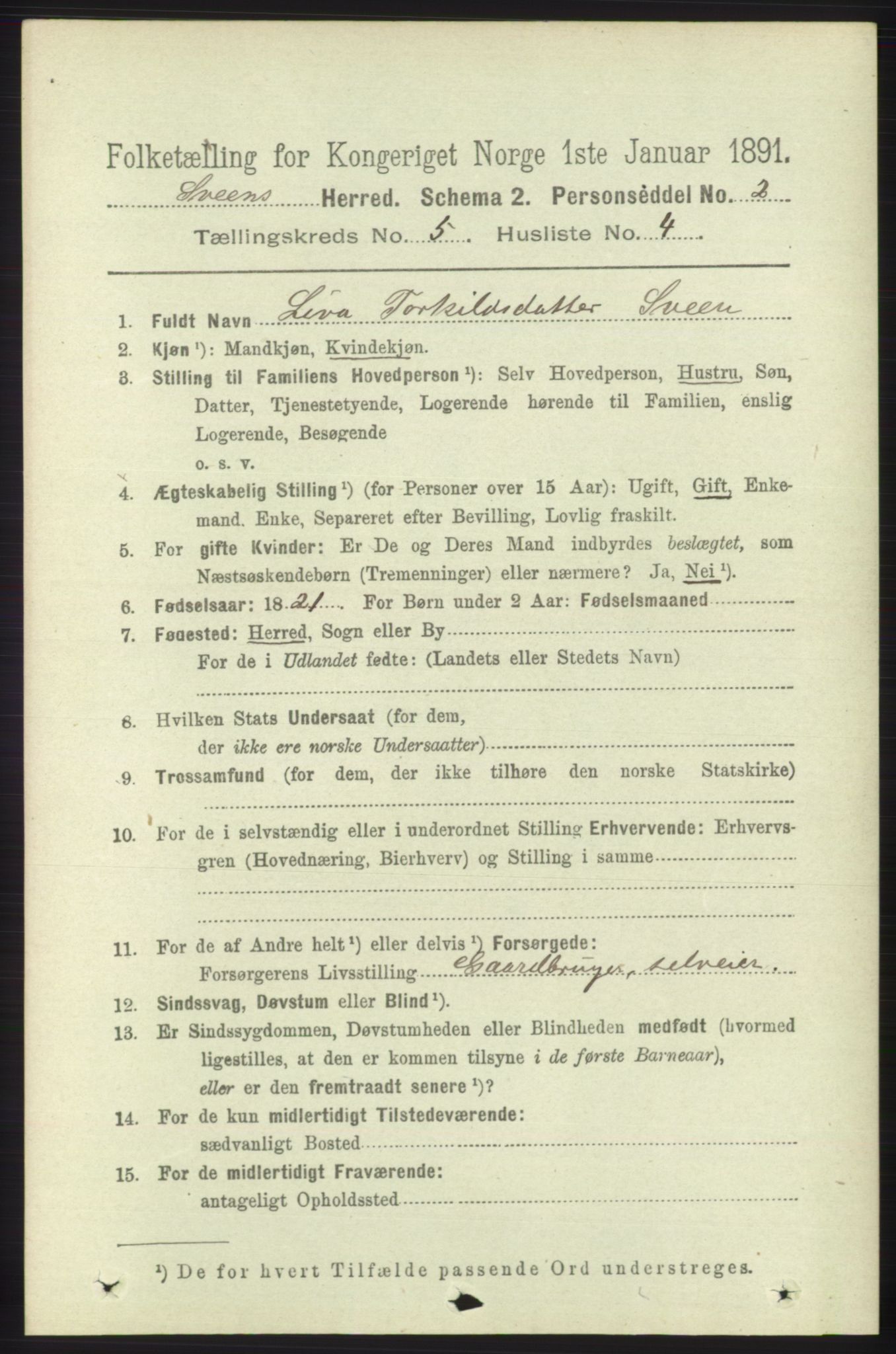 RA, 1891 census for 1216 Sveio, 1891, p. 1462