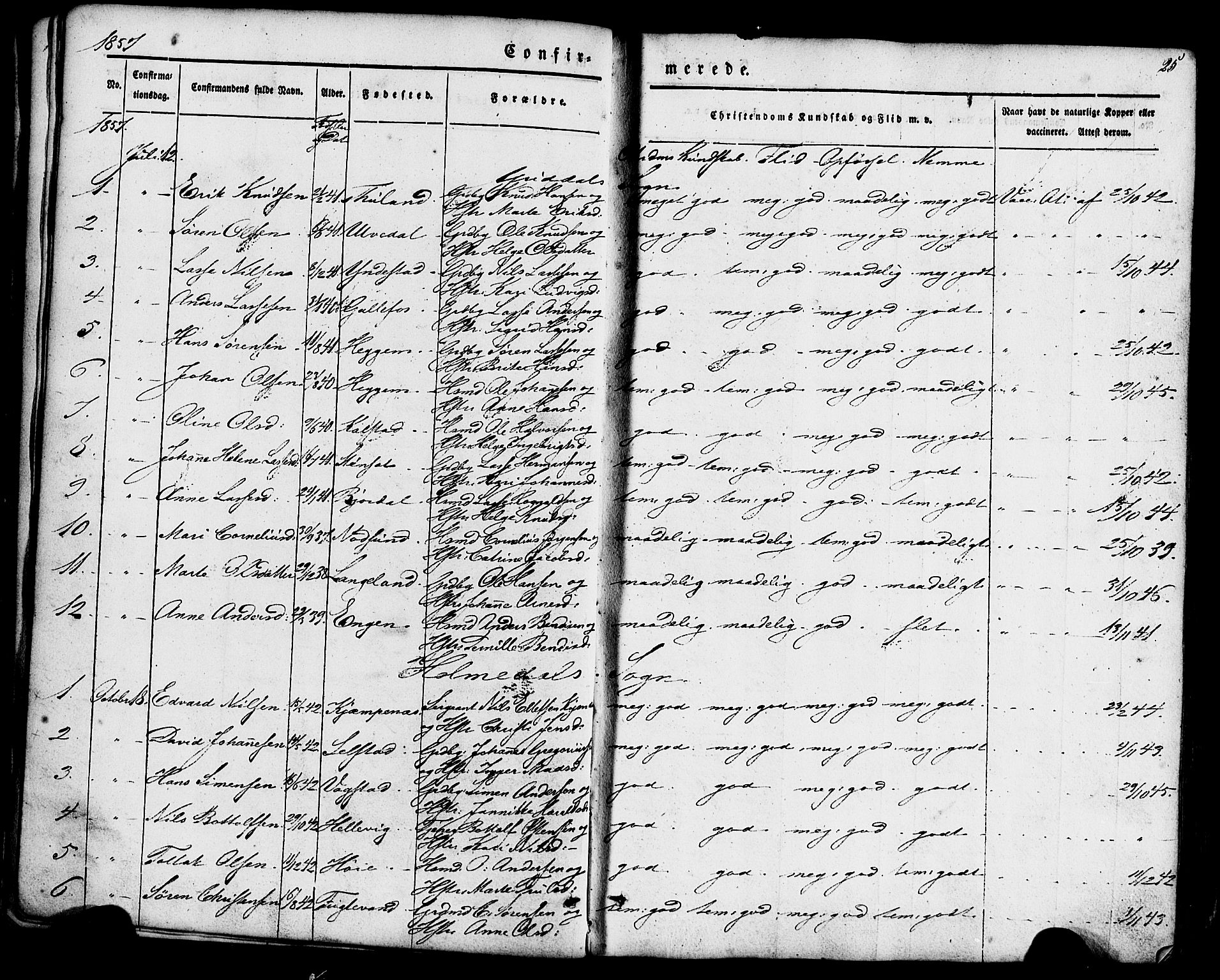 Fjaler sokneprestembete, SAB/A-79801/H/Haa/Haaa/L0008: Parish register (official) no. A 8, 1850-1886, p. 25