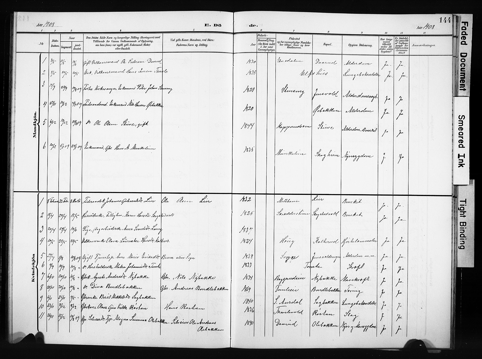 Nordre Land prestekontor, SAH/PREST-124/H/Ha/Hab/L0006: Parish register (copy) no. 6, 1905-1929, p. 144