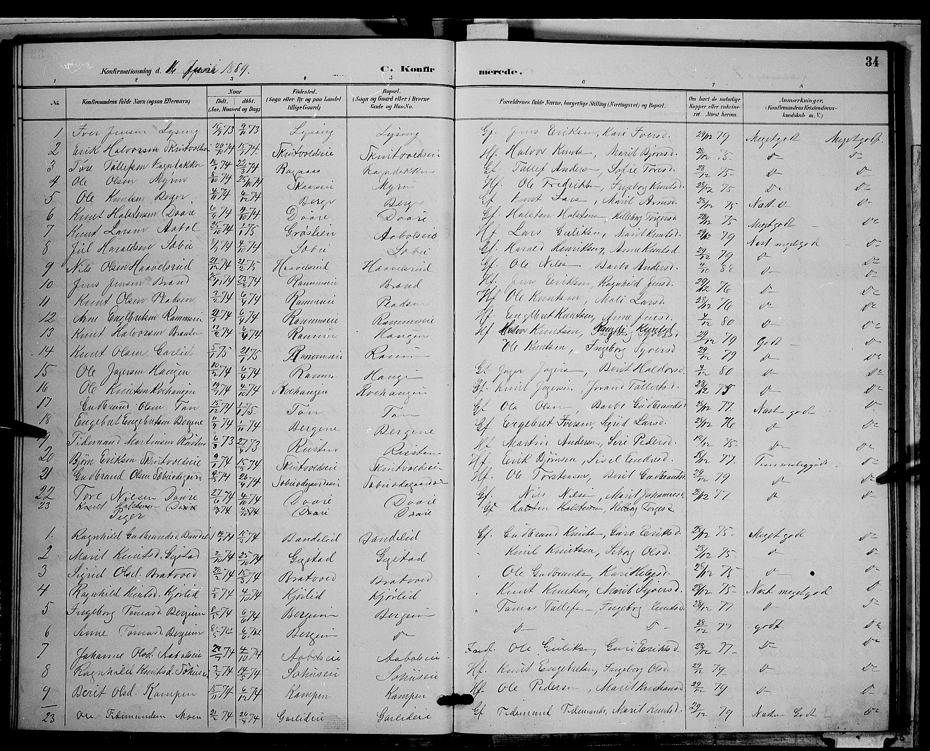 Nord-Aurdal prestekontor, SAH/PREST-132/H/Ha/Hab/L0009: Parish register (copy) no. 9, 1887-1897, p. 34