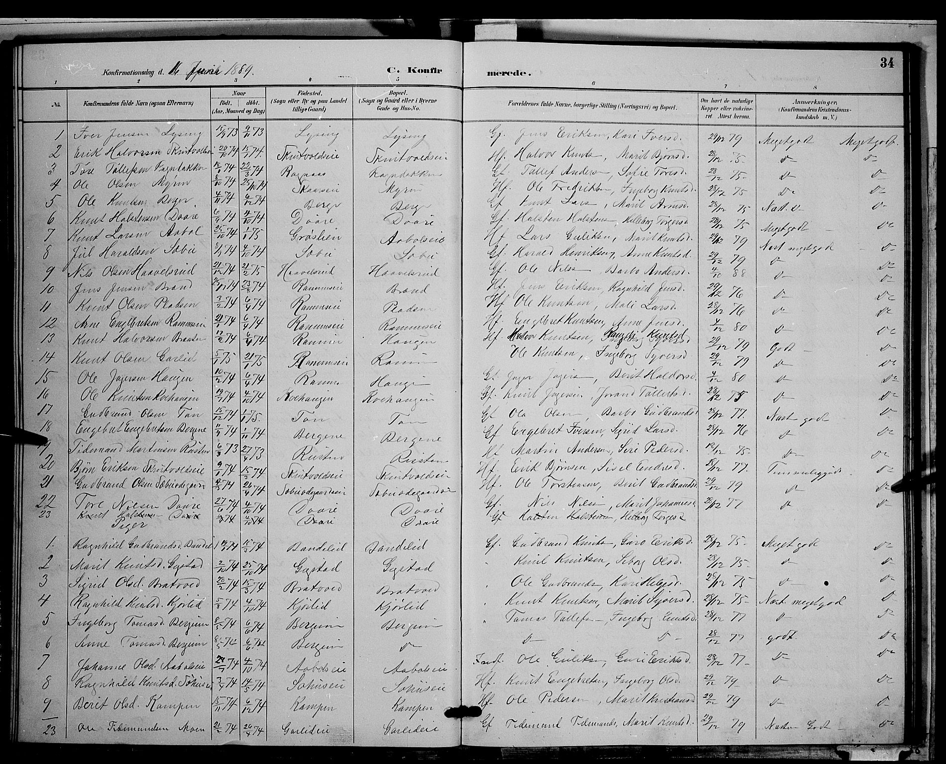 Nord-Aurdal prestekontor, AV/SAH-PREST-132/H/Ha/Hab/L0009: Parish register (copy) no. 9, 1887-1897, p. 34