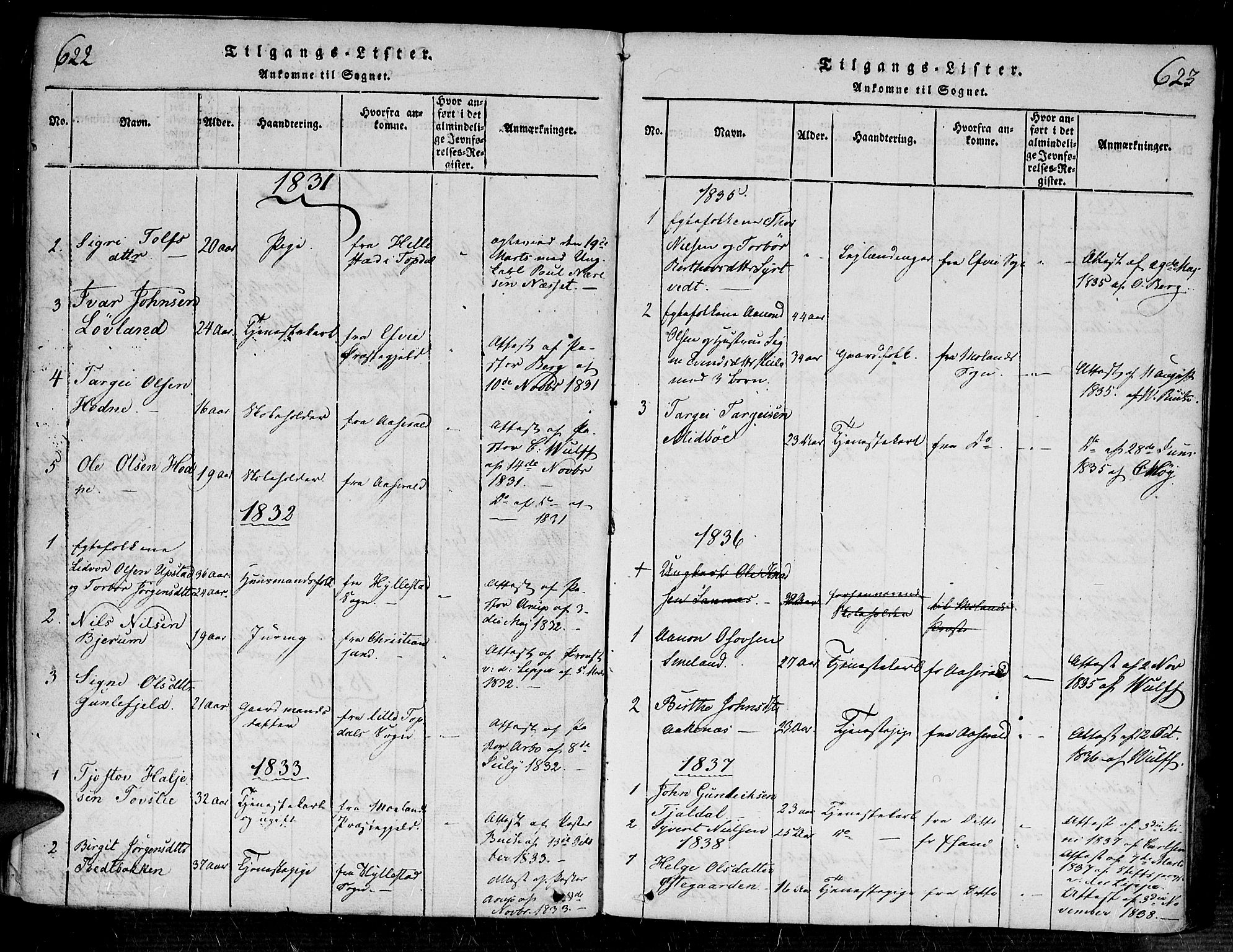 Bygland sokneprestkontor, AV/SAK-1111-0006/F/Fa/Fab/L0003: Parish register (official) no. A 3, 1816-1841, p. 622-623