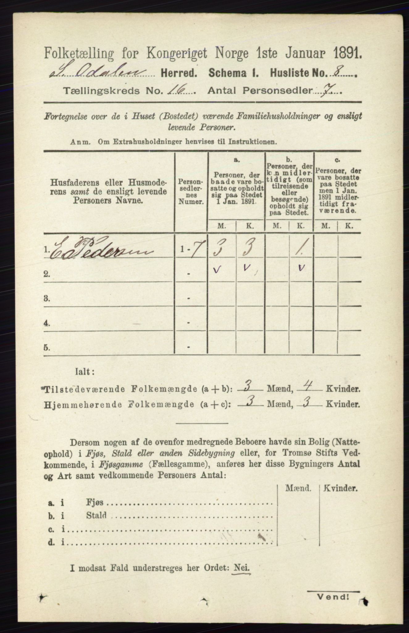 RA, 1891 census for 0419 Sør-Odal, 1891, p. 7199