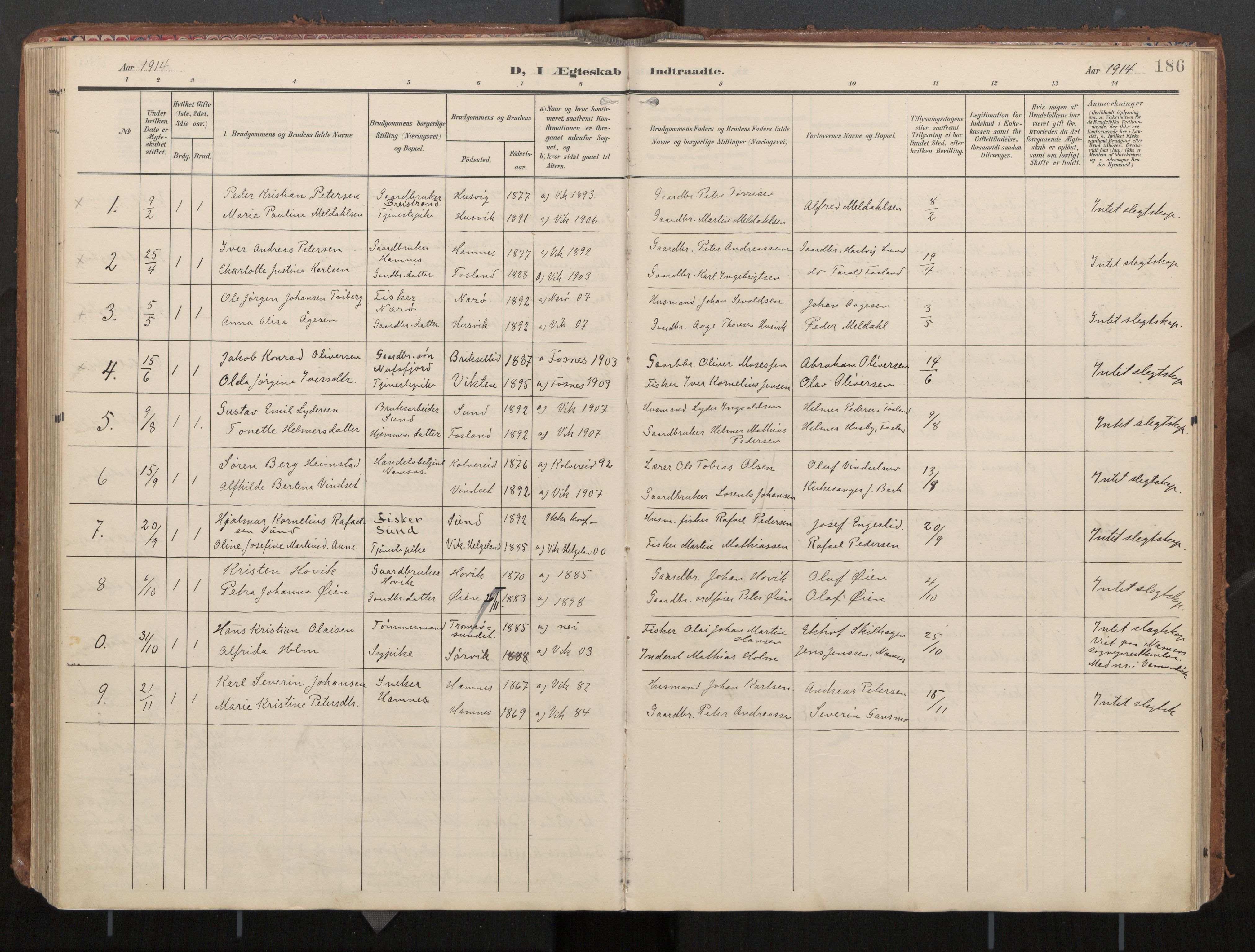 Ministerialprotokoller, klokkerbøker og fødselsregistre - Nord-Trøndelag, AV/SAT-A-1458/774/L0629: Parish register (official), 1904-1926, p. 186