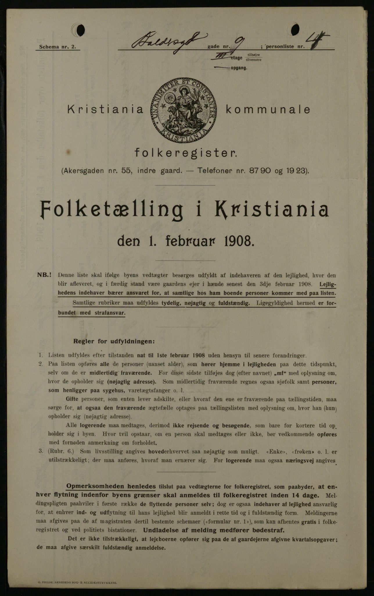 OBA, Municipal Census 1908 for Kristiania, 1908, p. 3235
