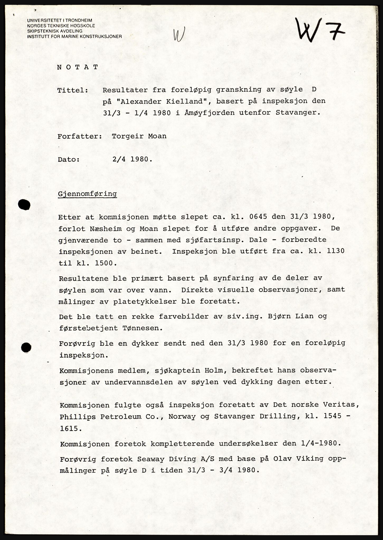 Justisdepartementet, Granskningskommisjonen ved Alexander Kielland-ulykken 27.3.1980, AV/RA-S-1165/D/L0021: V Forankring (Doku.liste + V1-V3 av 3)/W Materialundersøkelser (Doku.liste + W1-W10 av 10 - W9 eske 26), 1980-1981, p. 172