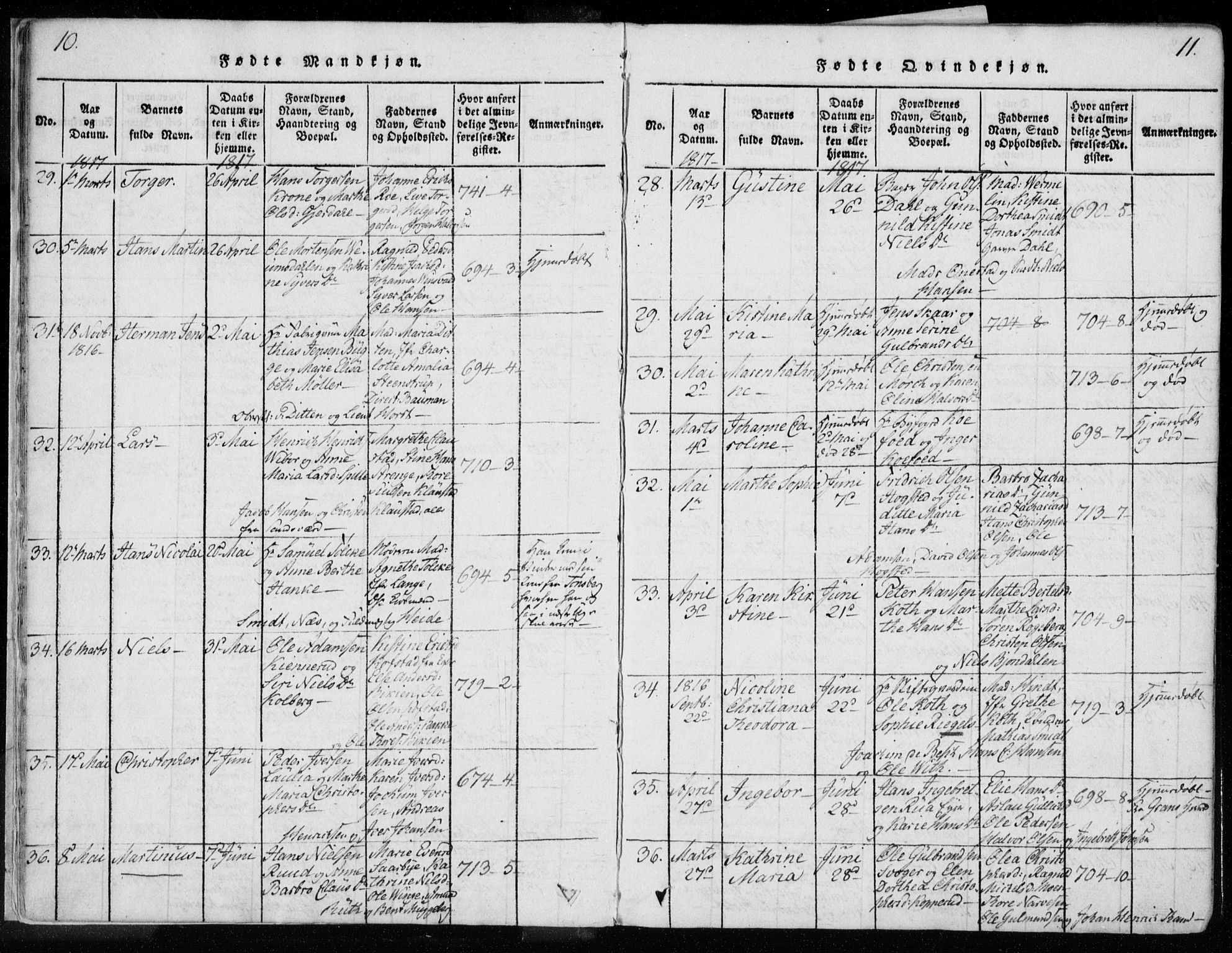 Kongsberg kirkebøker, AV/SAKO-A-22/F/Fa/L0008: Parish register (official) no. I 8, 1816-1839, p. 10-11